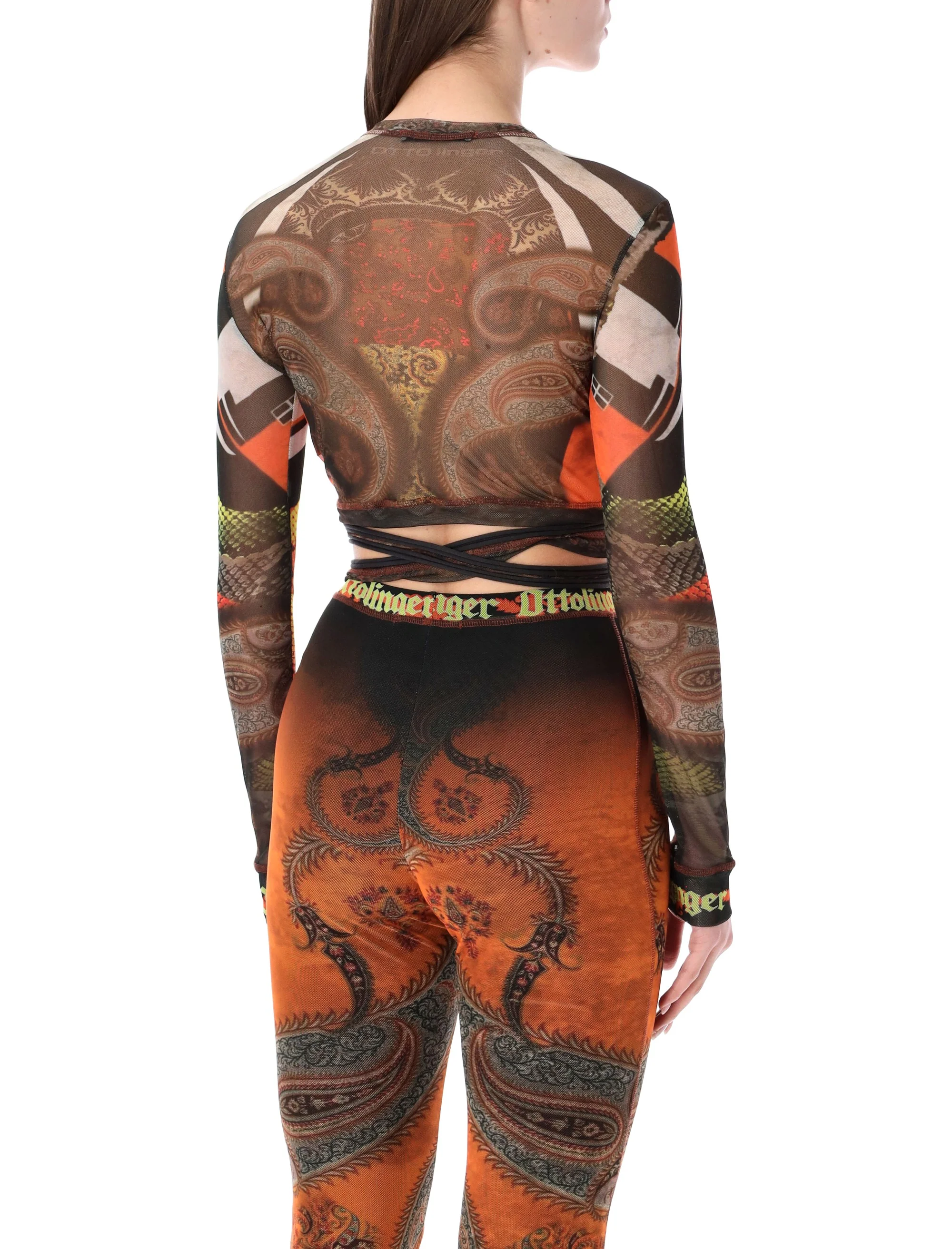 Ottolinger Fitted Semi-Sheer Longsleeve Top with Adjustable Wrap Ties - Size S - Image 2