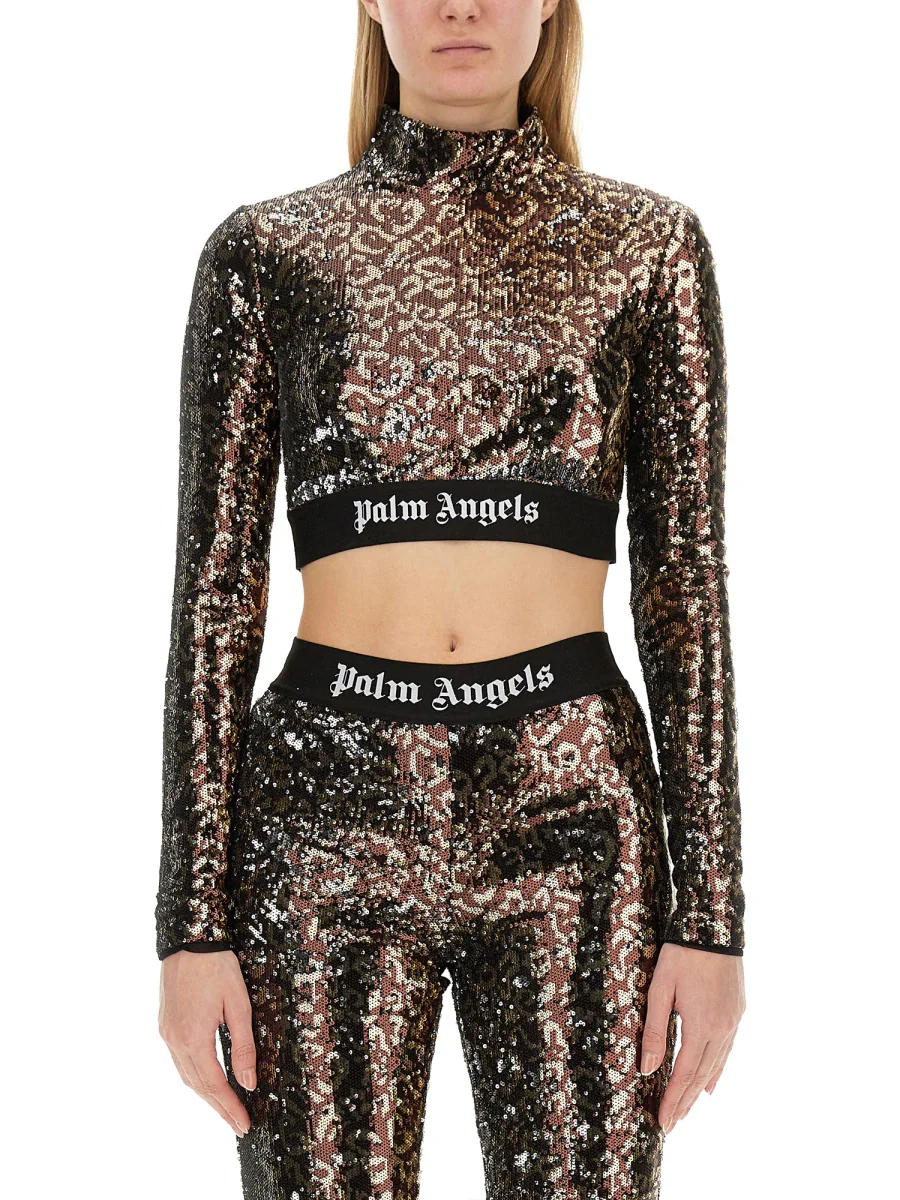 PALM ANGELS Logo-strap Sequin Cropped Top