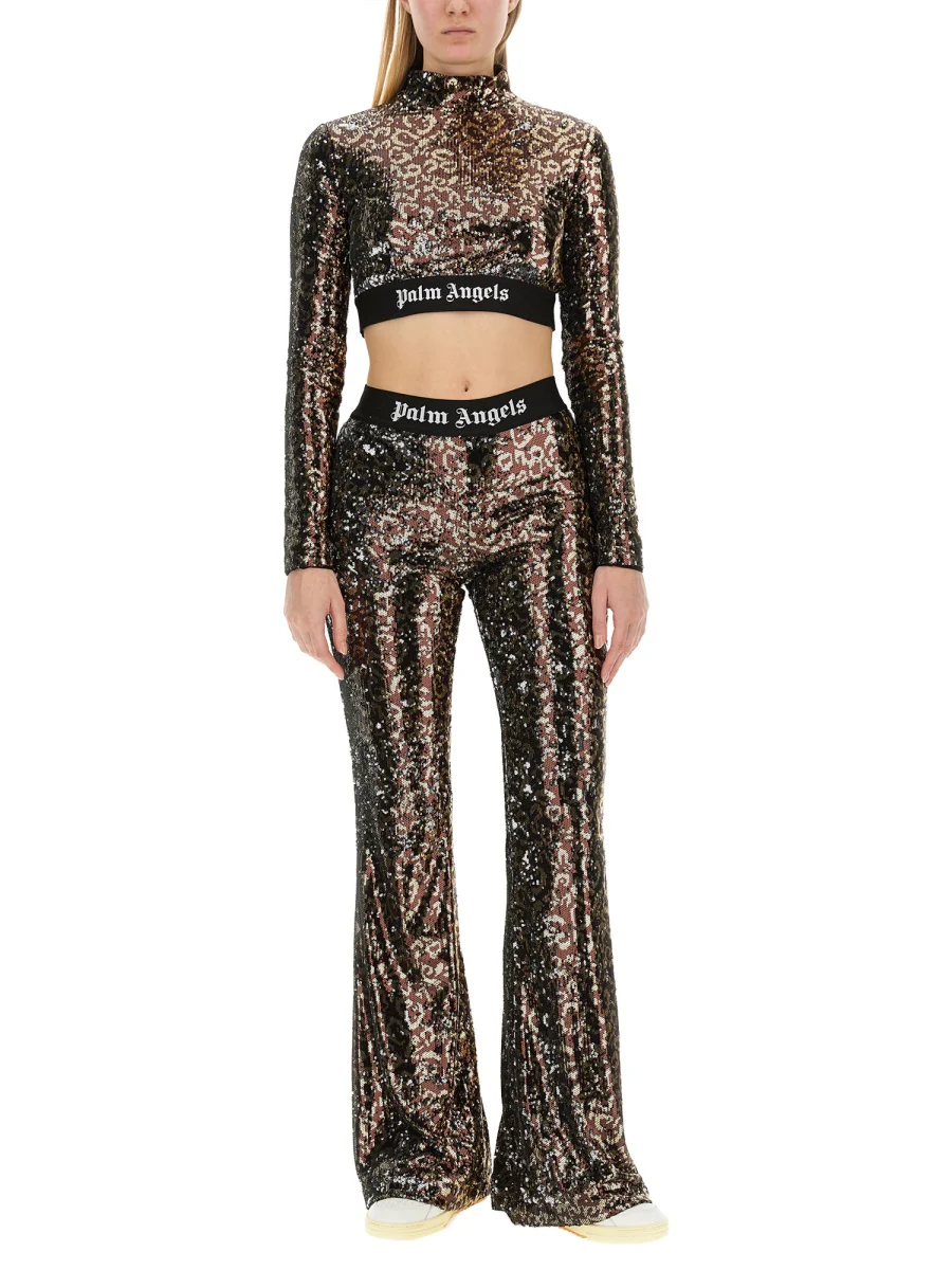 PALM ANGELS Logo-strap Sequin Cropped Top - Image 2
