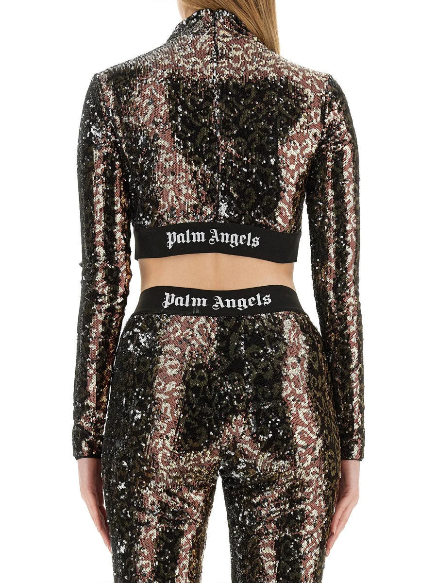 PALM ANGELS Logo-strap Sequin Cropped Top - Image 3