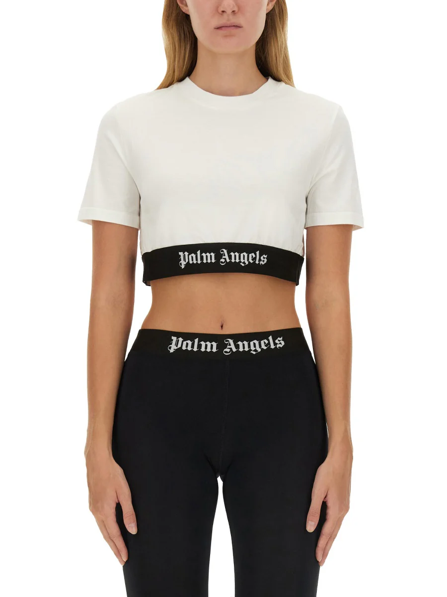 PALM ANGELS Logo-underband Cotton Crop Top