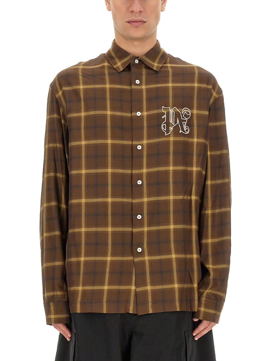 PALM ANGELS Monogram-print Checked Shirt