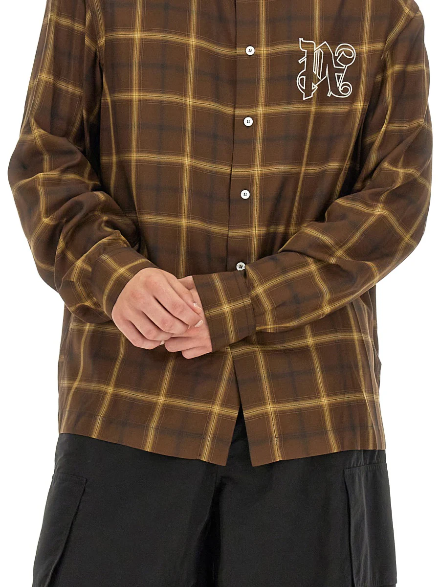 PALM ANGELS Monogram-print Checked Shirt - Image 4