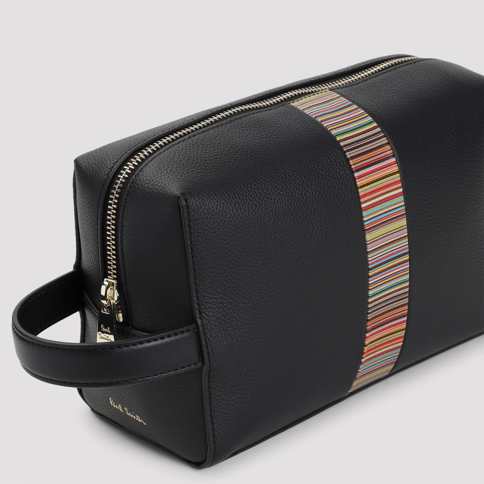 PAUL SMITH Leather 'Signature Stripe' Trim Wash Bag - Image 5