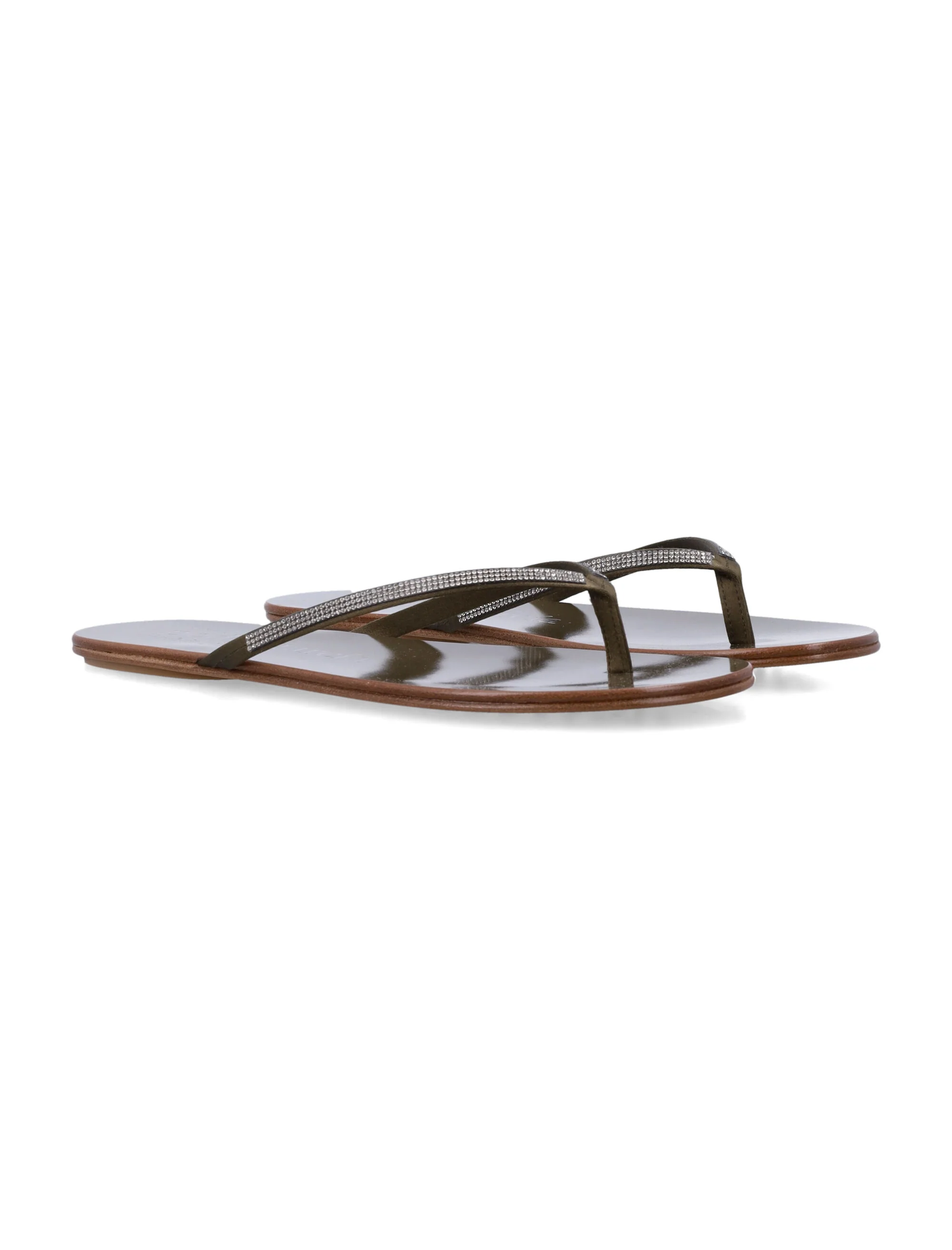 Pedro Garcia Satin Embellished Flat Sandals - Image 2