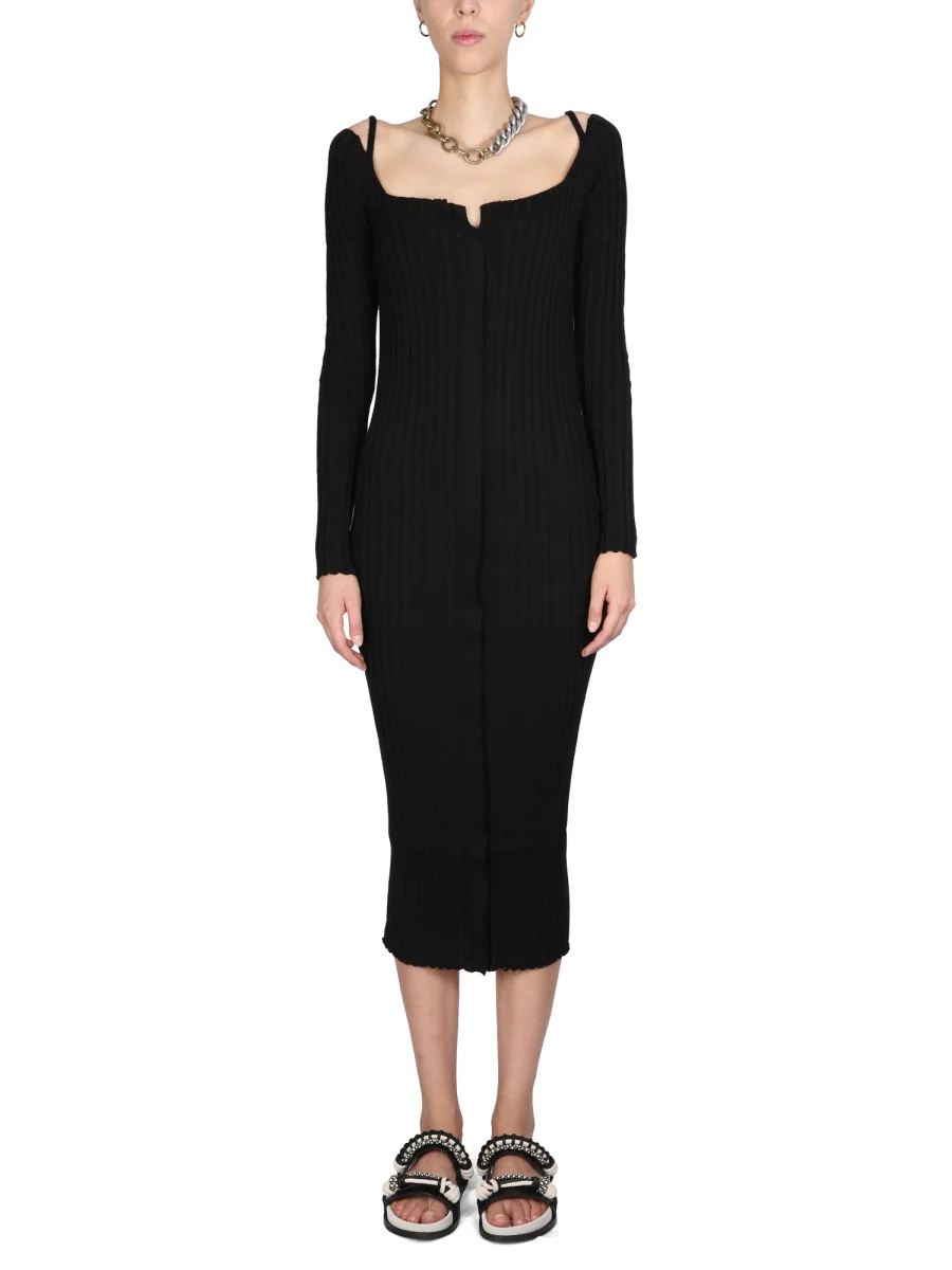 PHILOSOPHY DI LORENZO SERAFINI Plissé-effect Fine-knit Dress