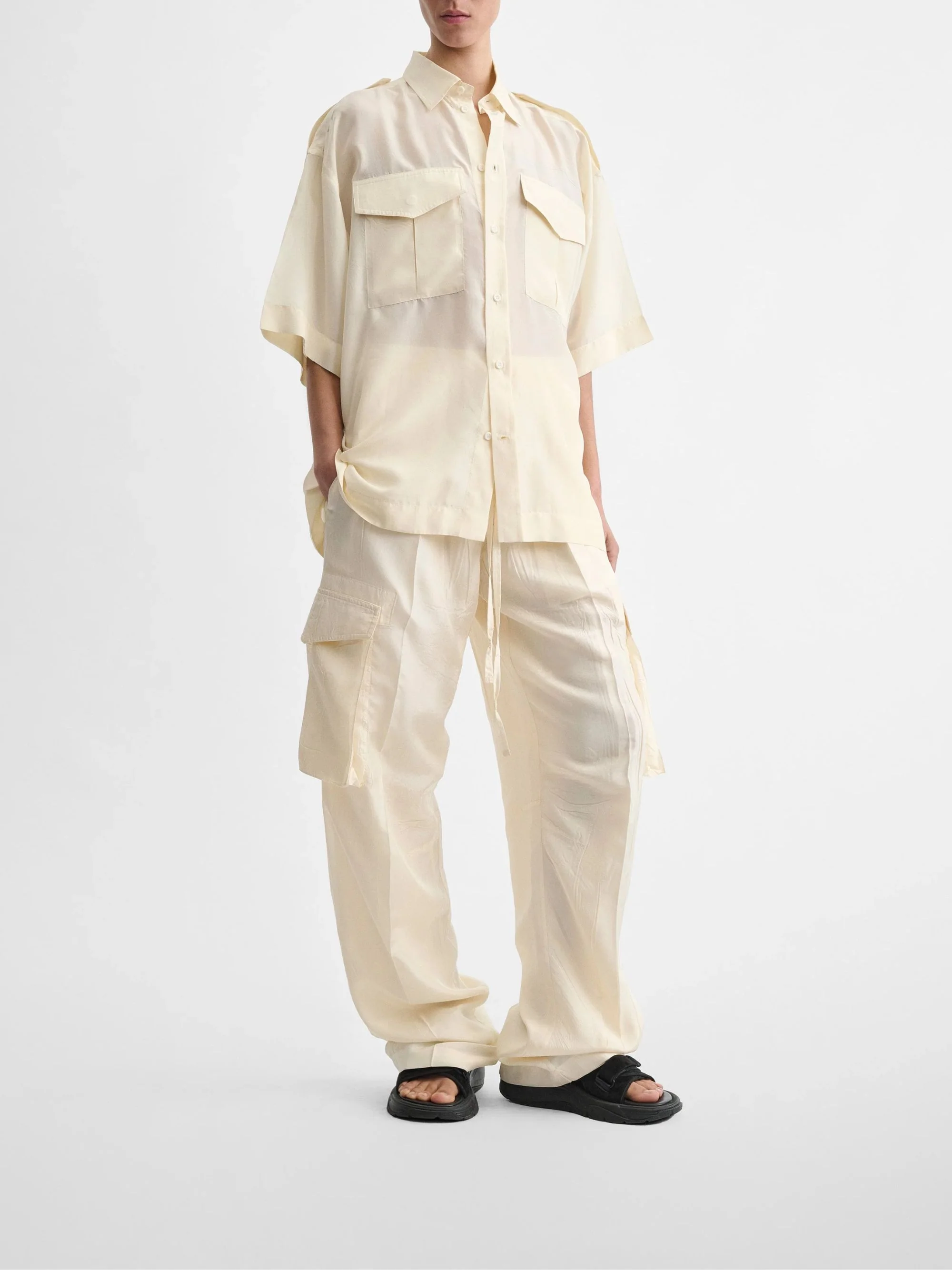 Phoebe Philo Silk Cargo Trousers with Drawstring Waist - Image 3