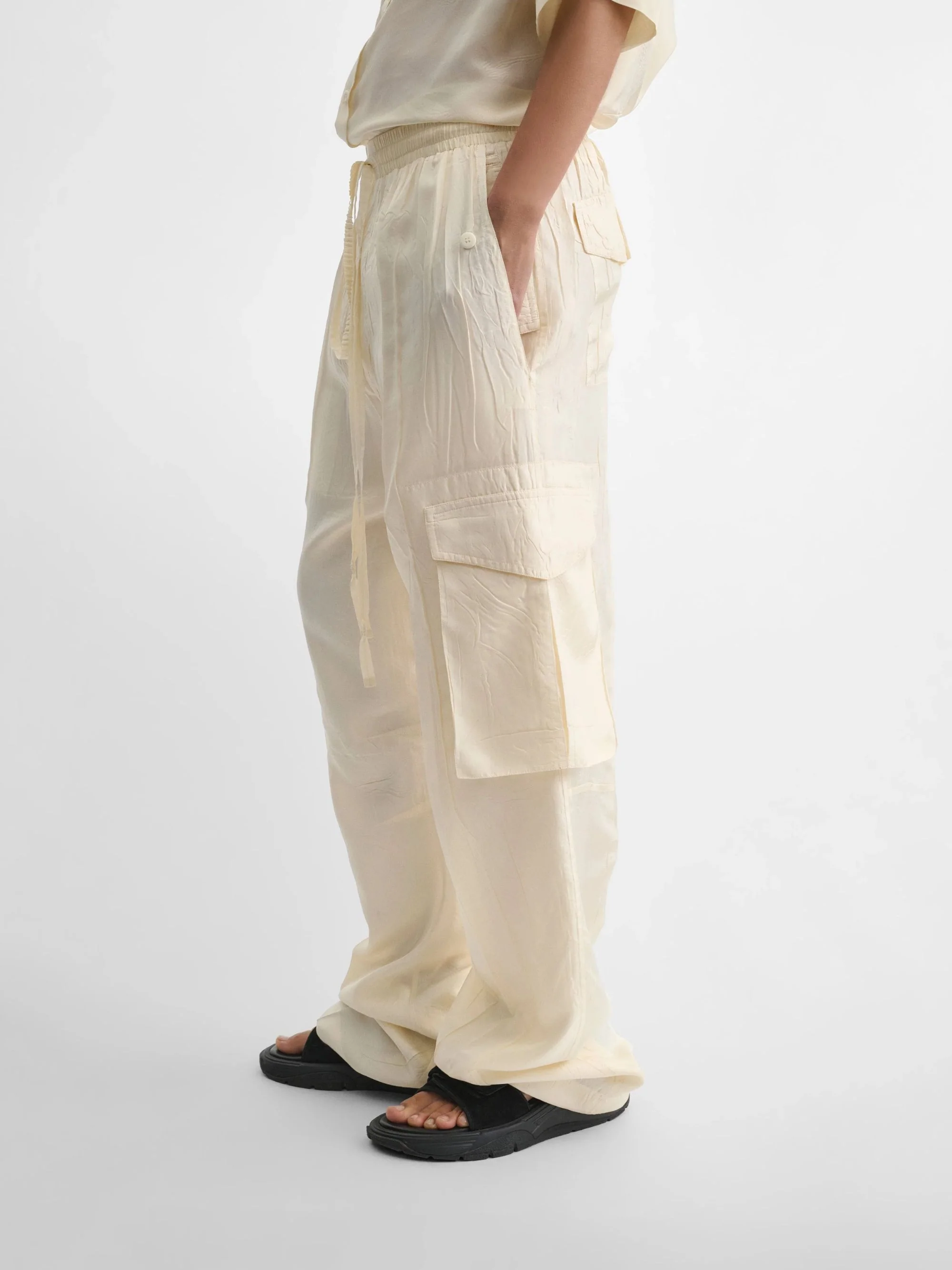 Phoebe Philo Silk Cargo Trousers with Drawstring Waist - Image 4