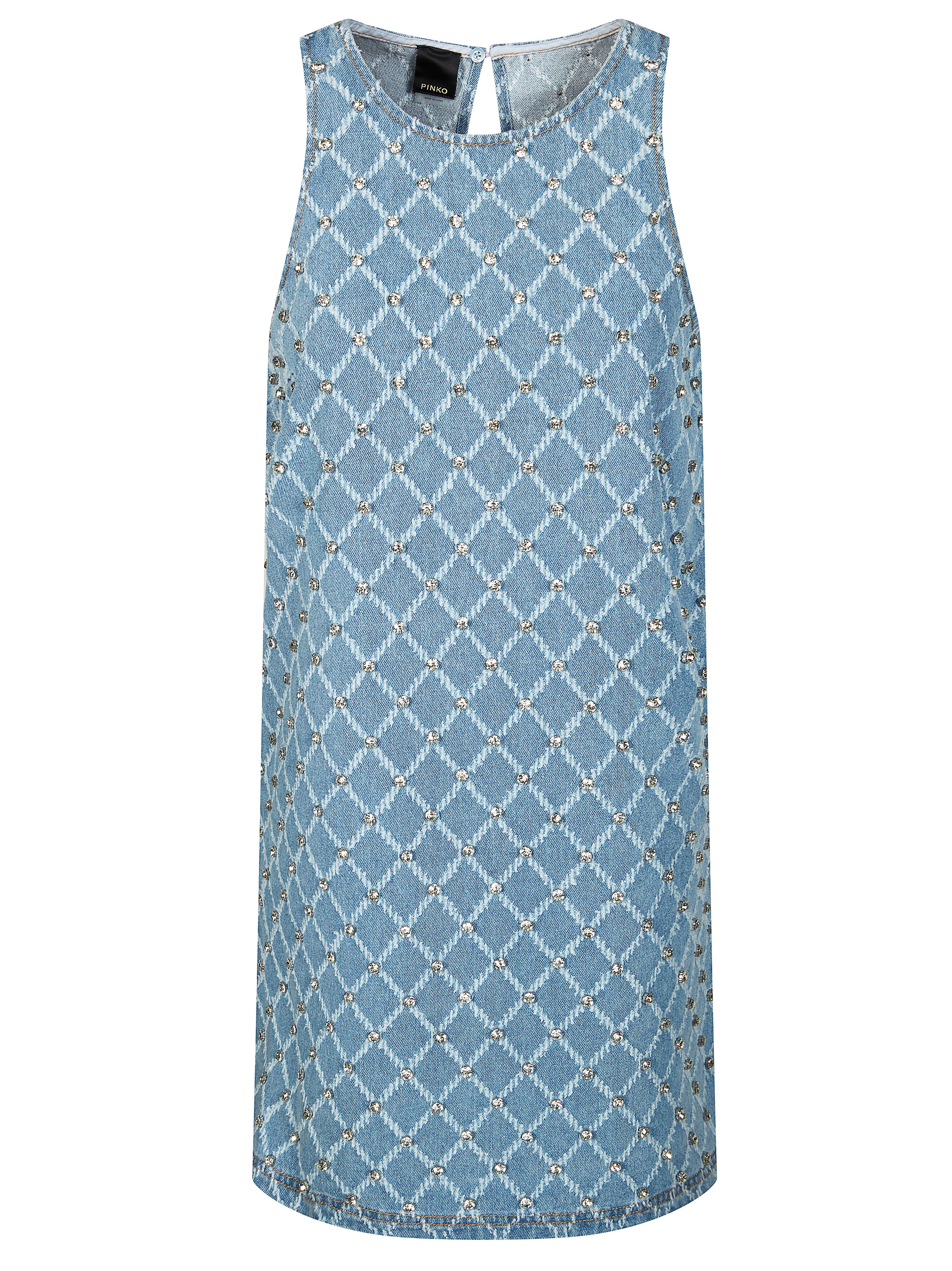 Pinko Denim Mini Dress with Diamond and Rhinestone Motif
