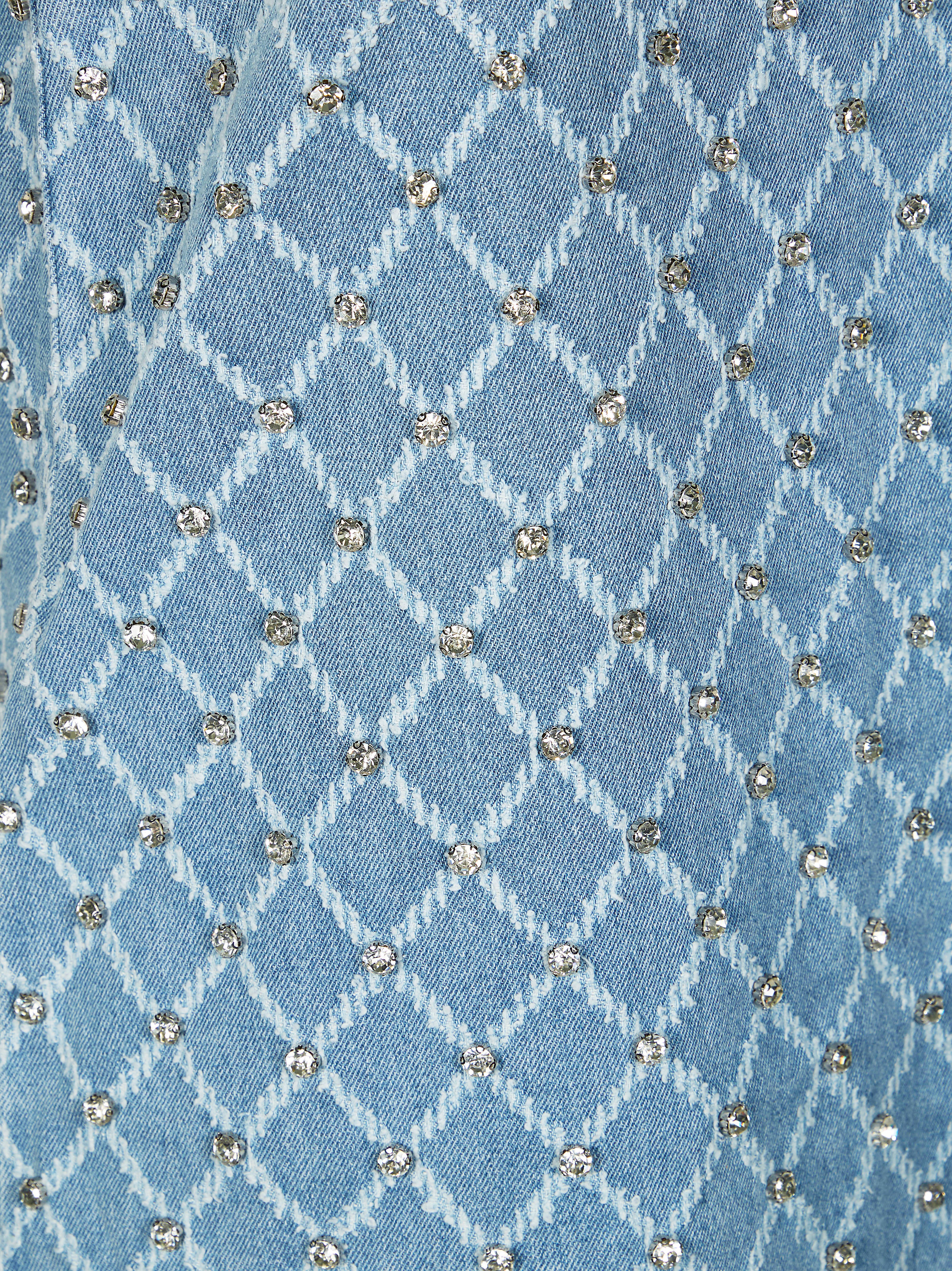 Pinko Denim Mini Dress with Diamond and Rhinestone Motif - Image 3