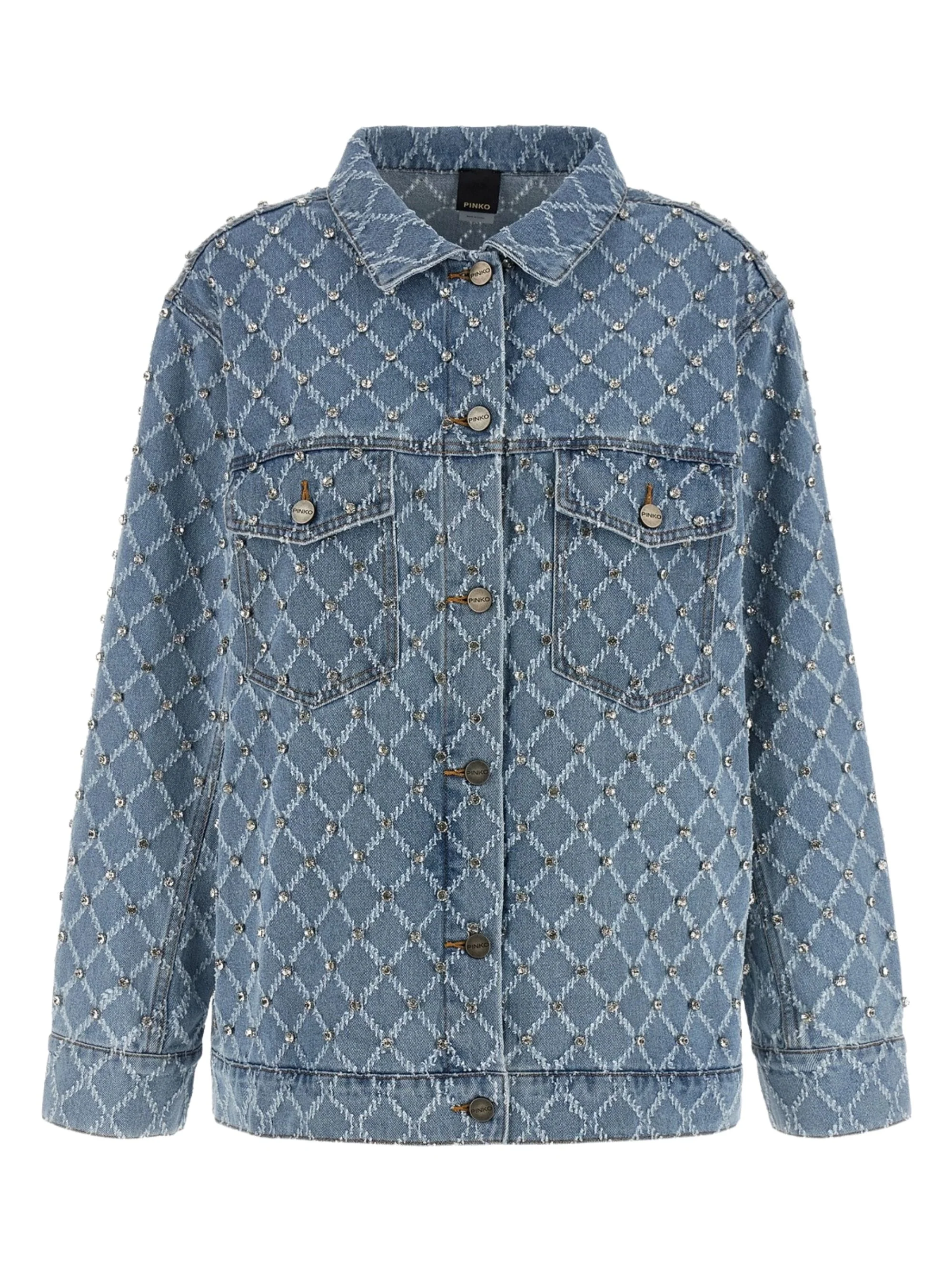 Pinko Long Sleeve Diamond Appliqué Coat with Contrast Stitching