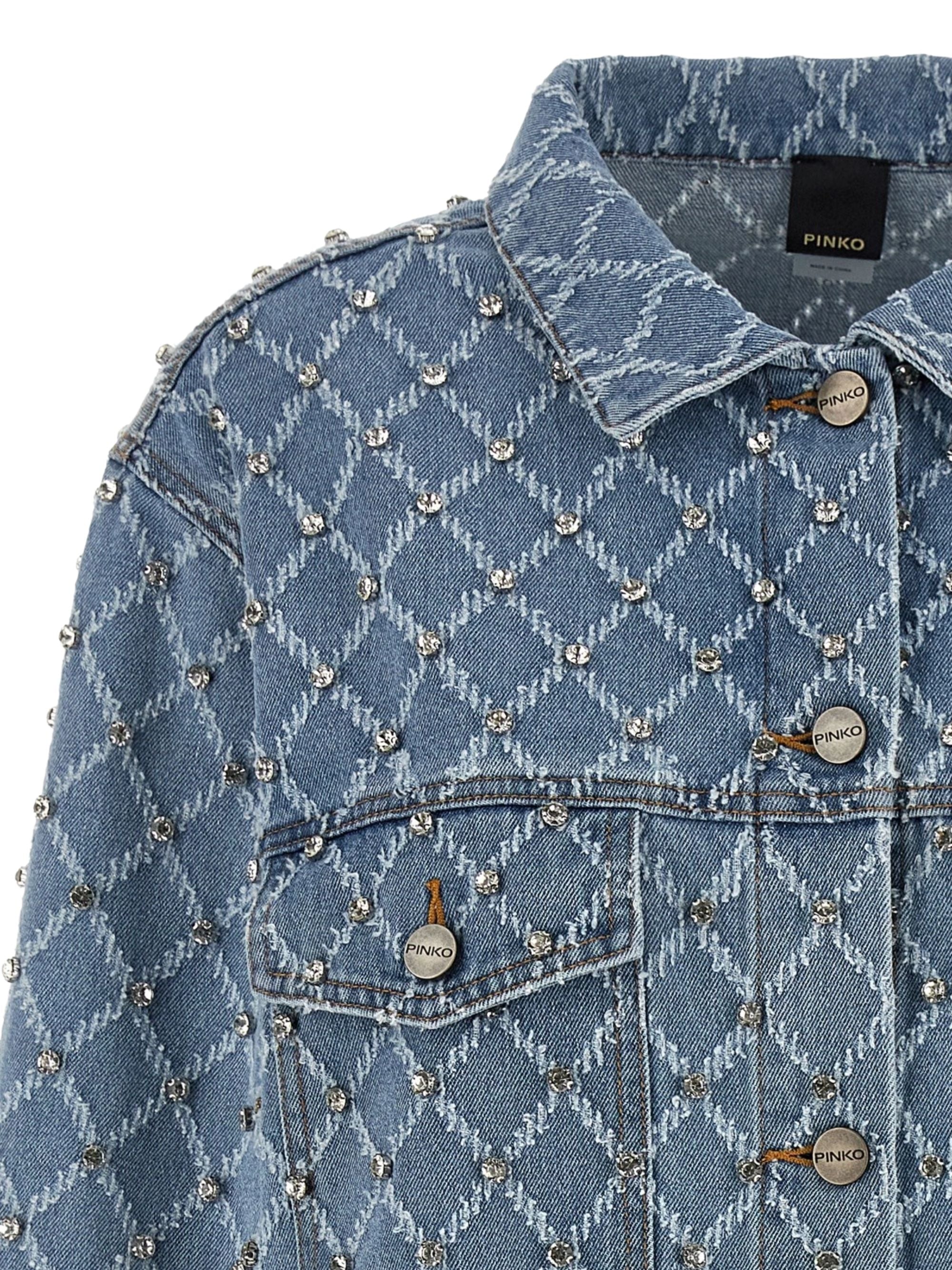 Pinko Long Sleeve Diamond Appliqué Coat with Contrast Stitching - Image 5