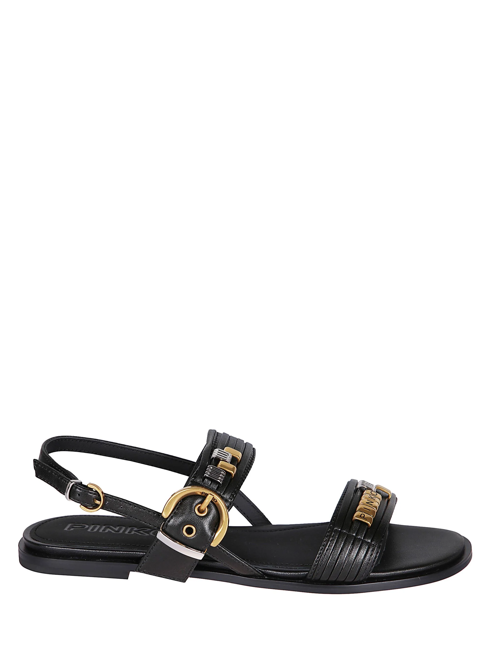 Pinko Open Toe Buckle Fastening Sandals with Gold-Tone Hardware