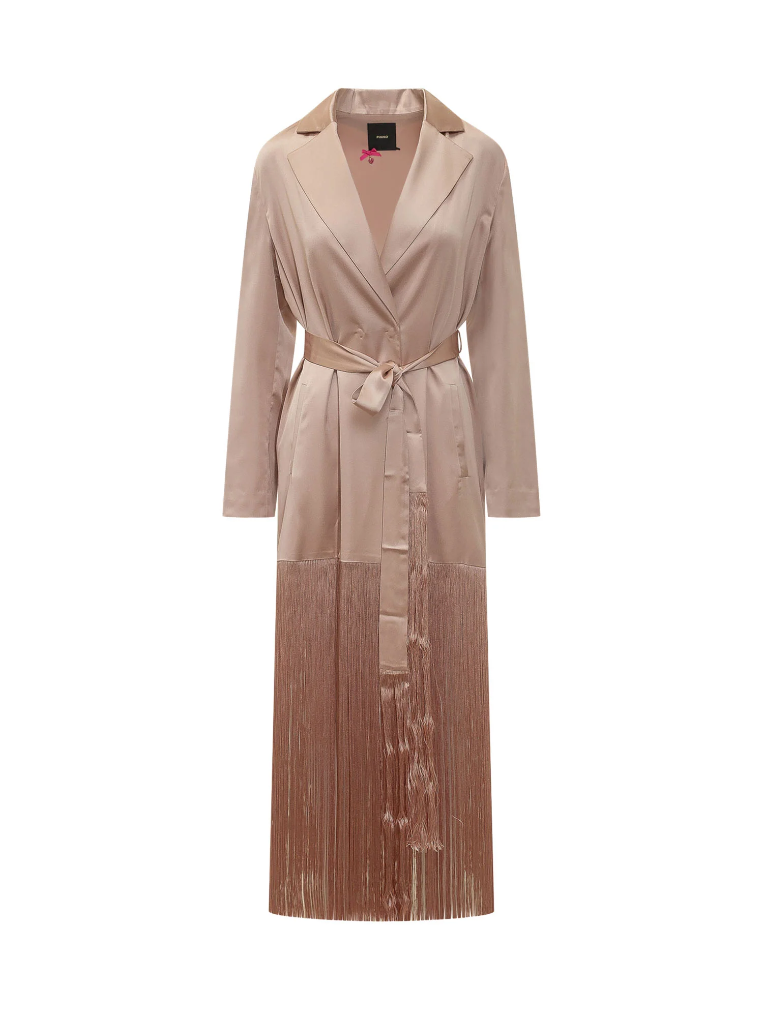 Pinko Trench Coat with Belt and Fringe Detail