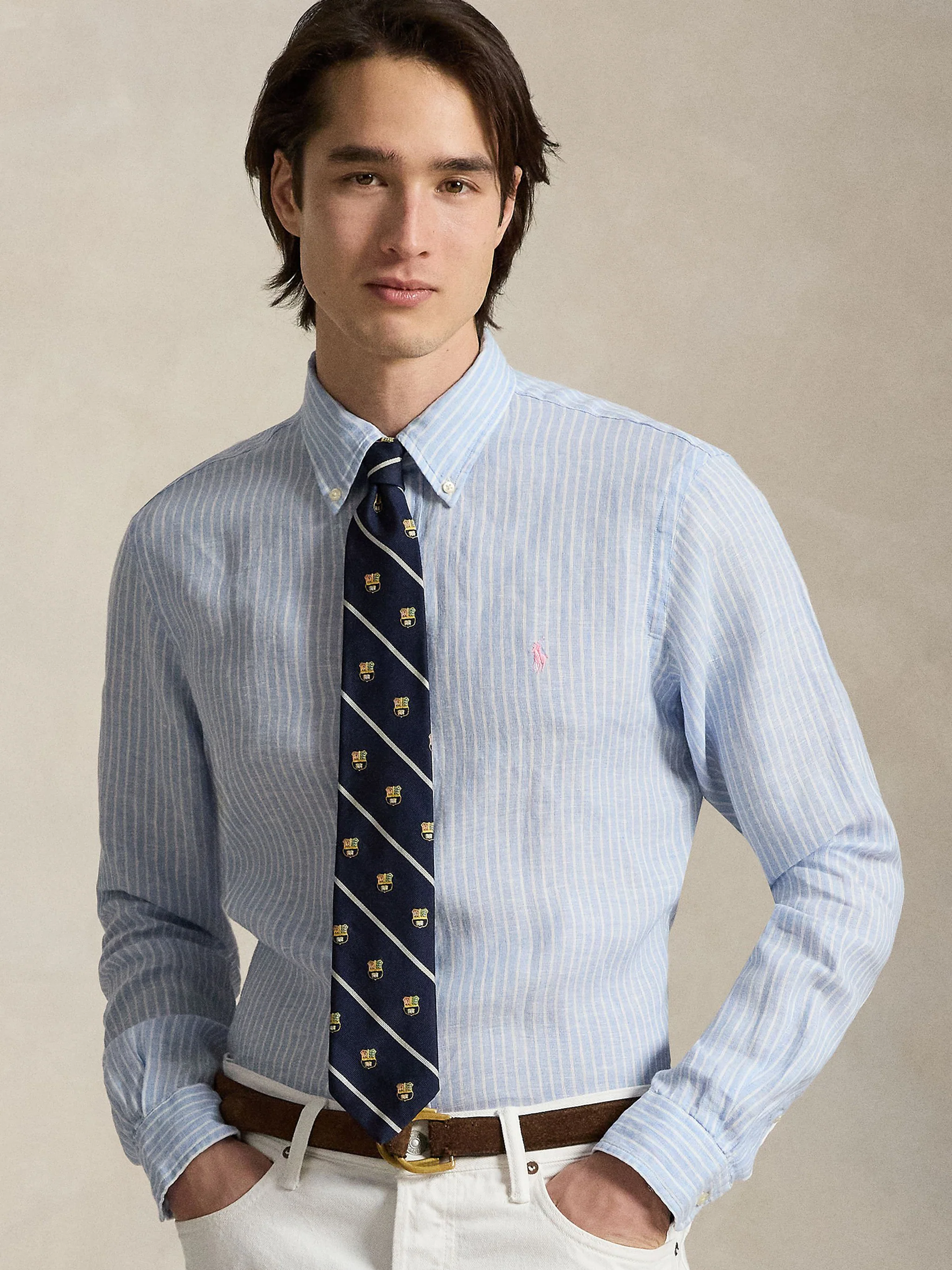 Polo Ralph Lauren Custom Fit Striped Linen Shirt for Men - Image 3