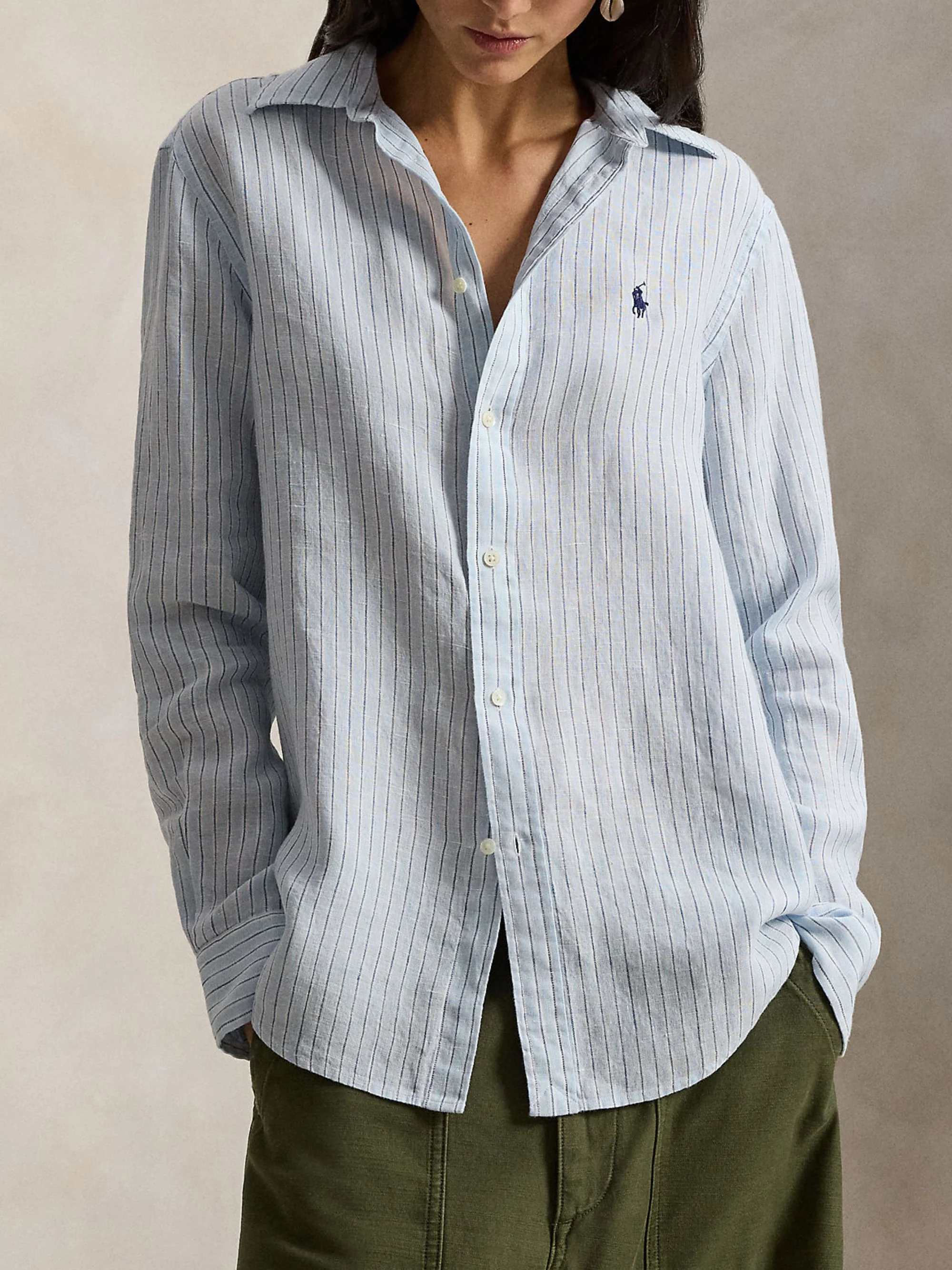 Polo Ralph Lauren Linen Button-Up Shirt with Box Pleat - Size M - Image 4