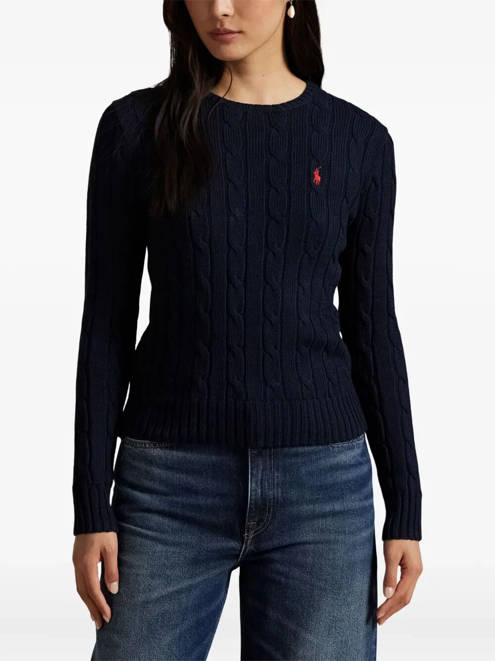 Polo Ralph Lauren Slim Fit Cable Knit Crew Neck Sweater - Hip Length - Image 2