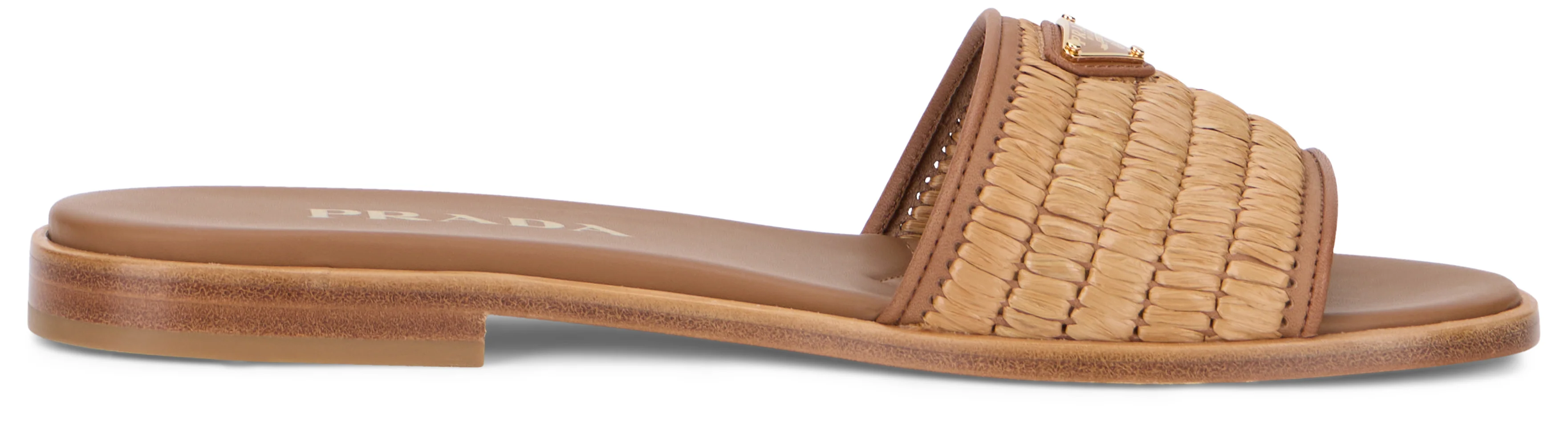 Prada Elegant Raffia and Leather Slide Sandals - Image 2