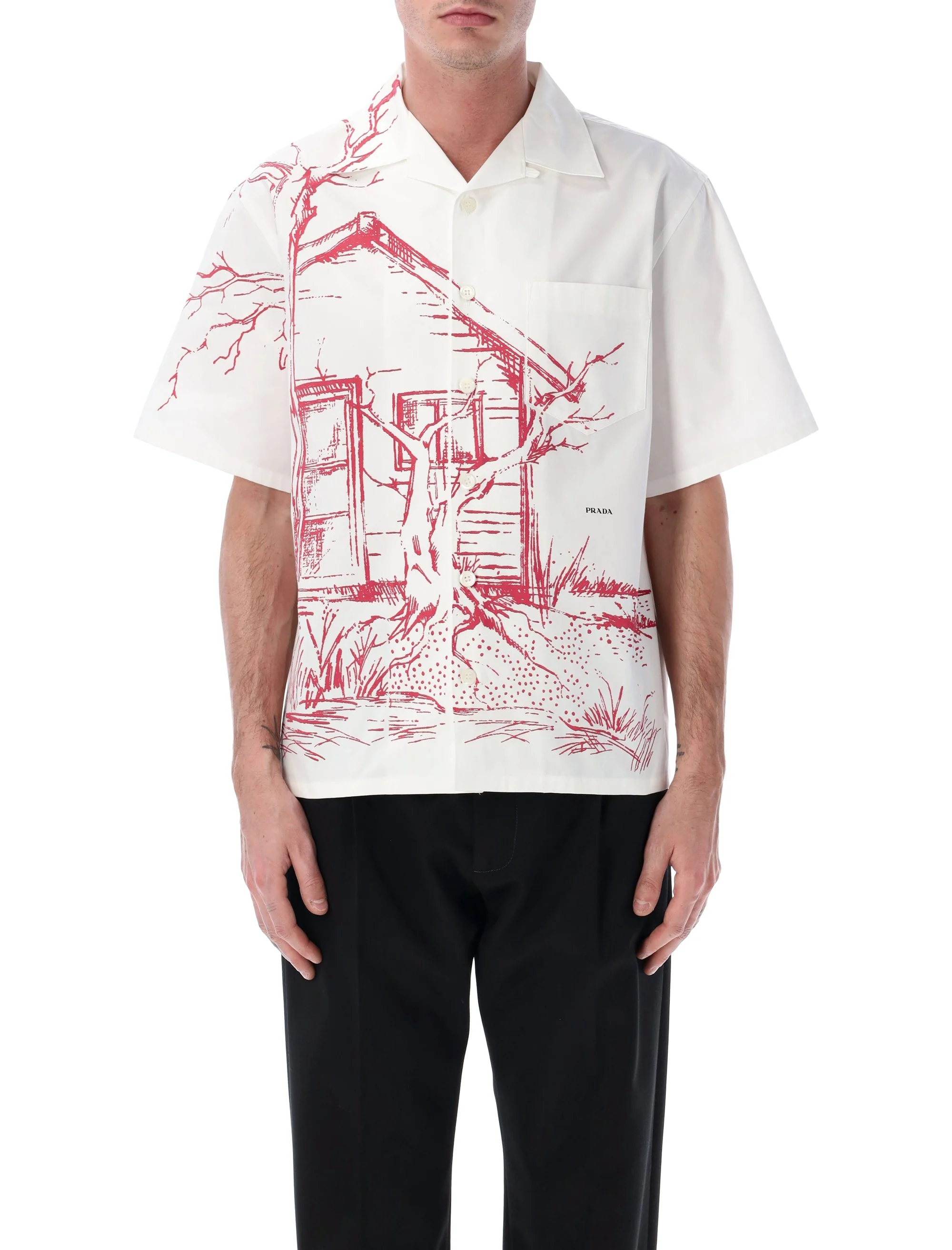 Prada Printed Cotton Bowling Shirt