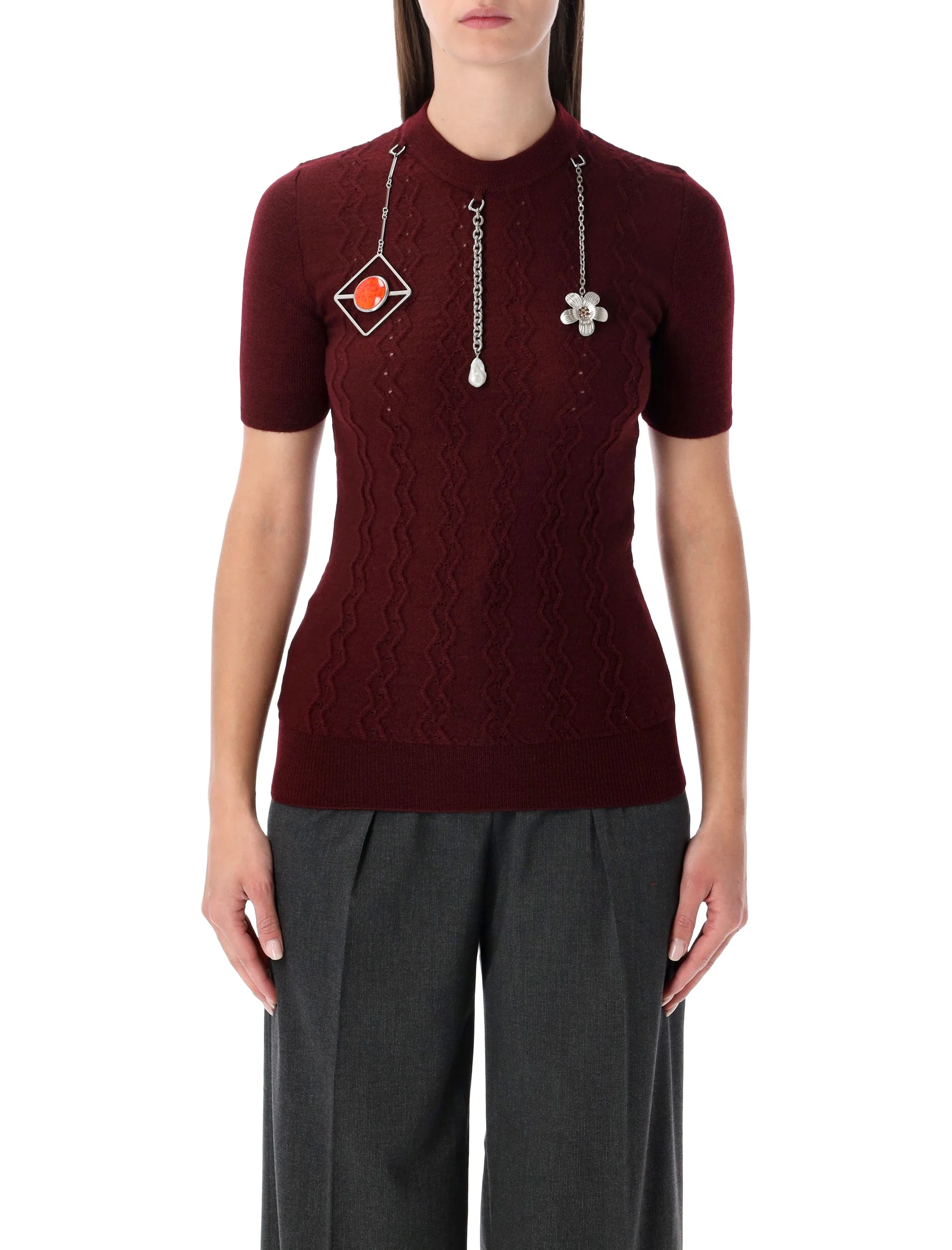 Prada Short-sleeved Wool Sweater with Pendants