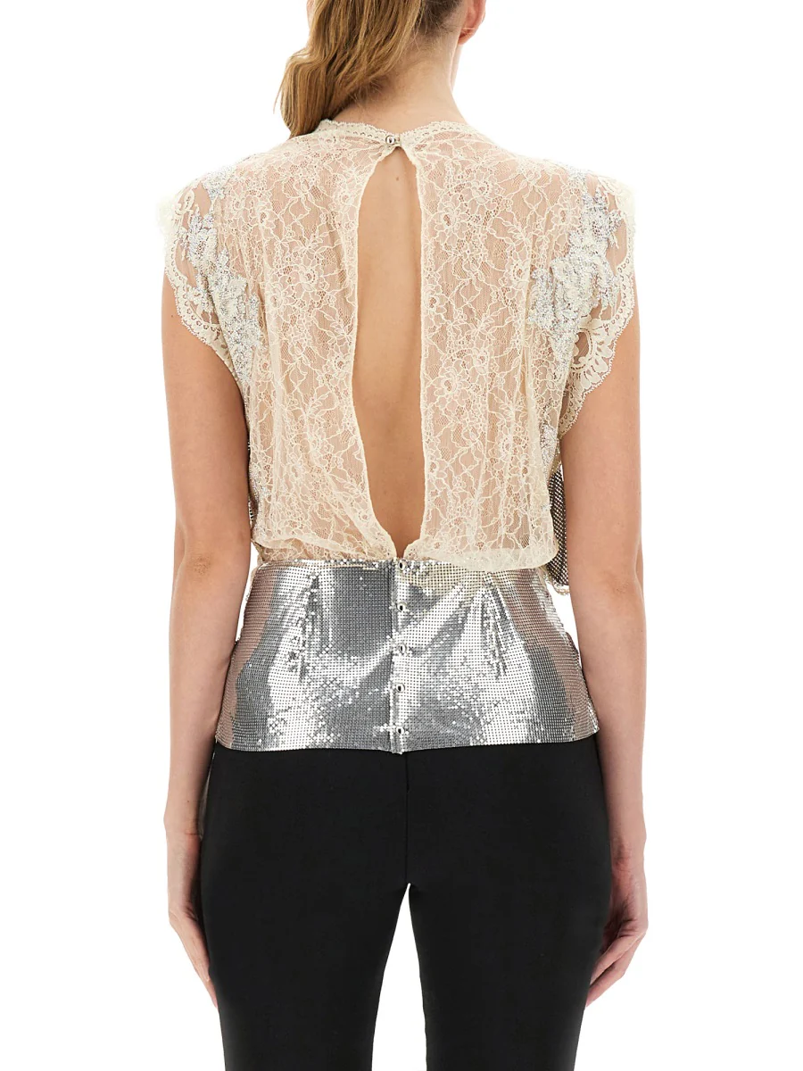 RABANNE Lace-insert Mesh Gathered-waist Top - Image 3