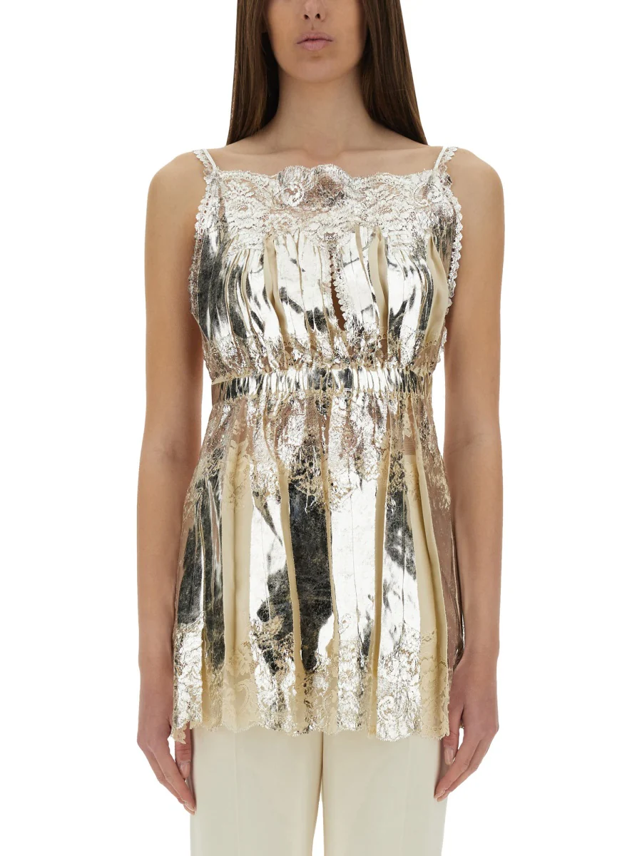 RABANNE Laminated Pleated Satin Top