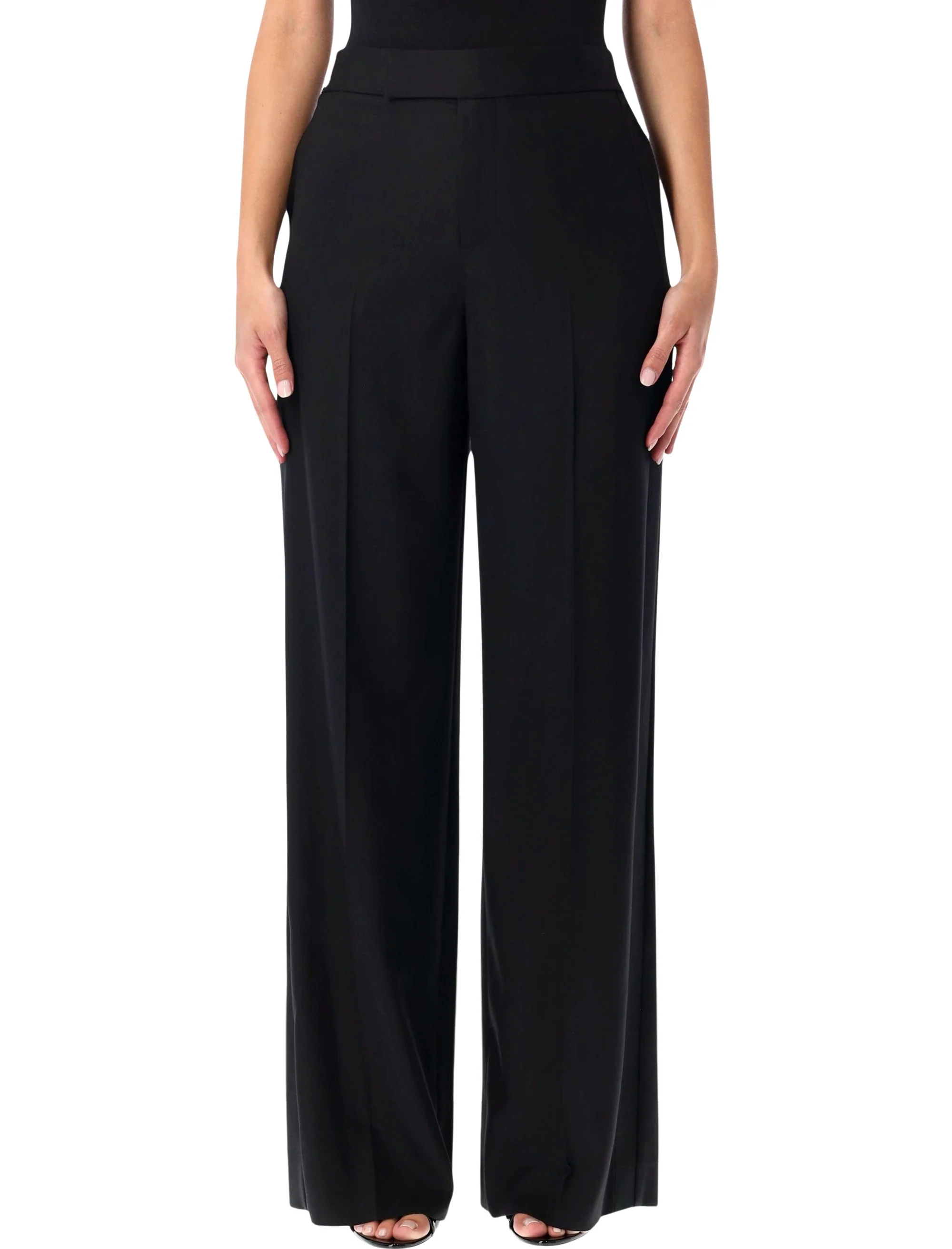 Ralph Lauren Pleated Wool Wide-Leg Tuxedo Pant