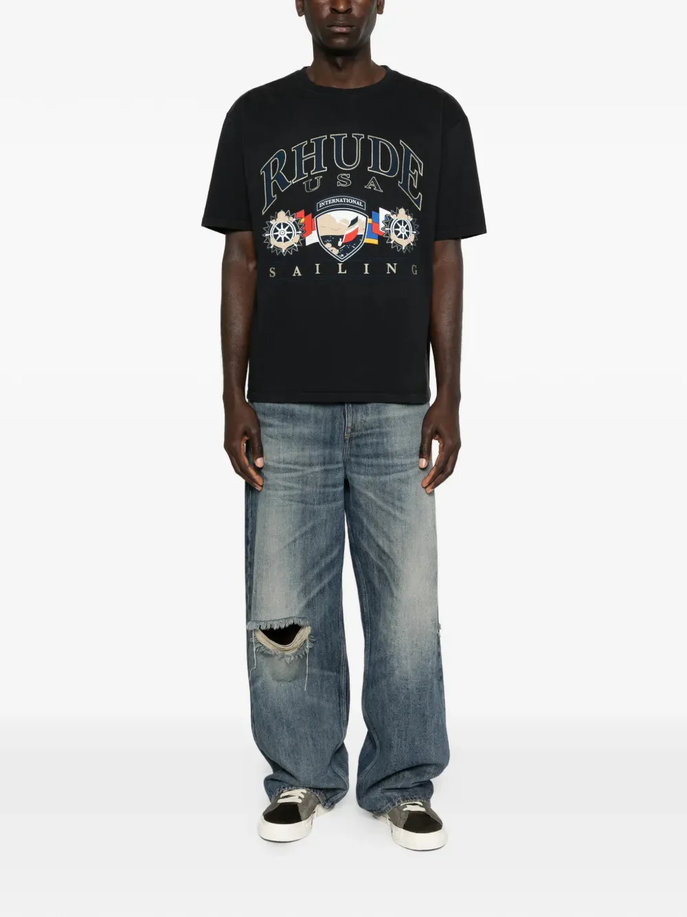 Rhude Cotton Graphic Tee with Printed Front Panel - Size M - Image 2