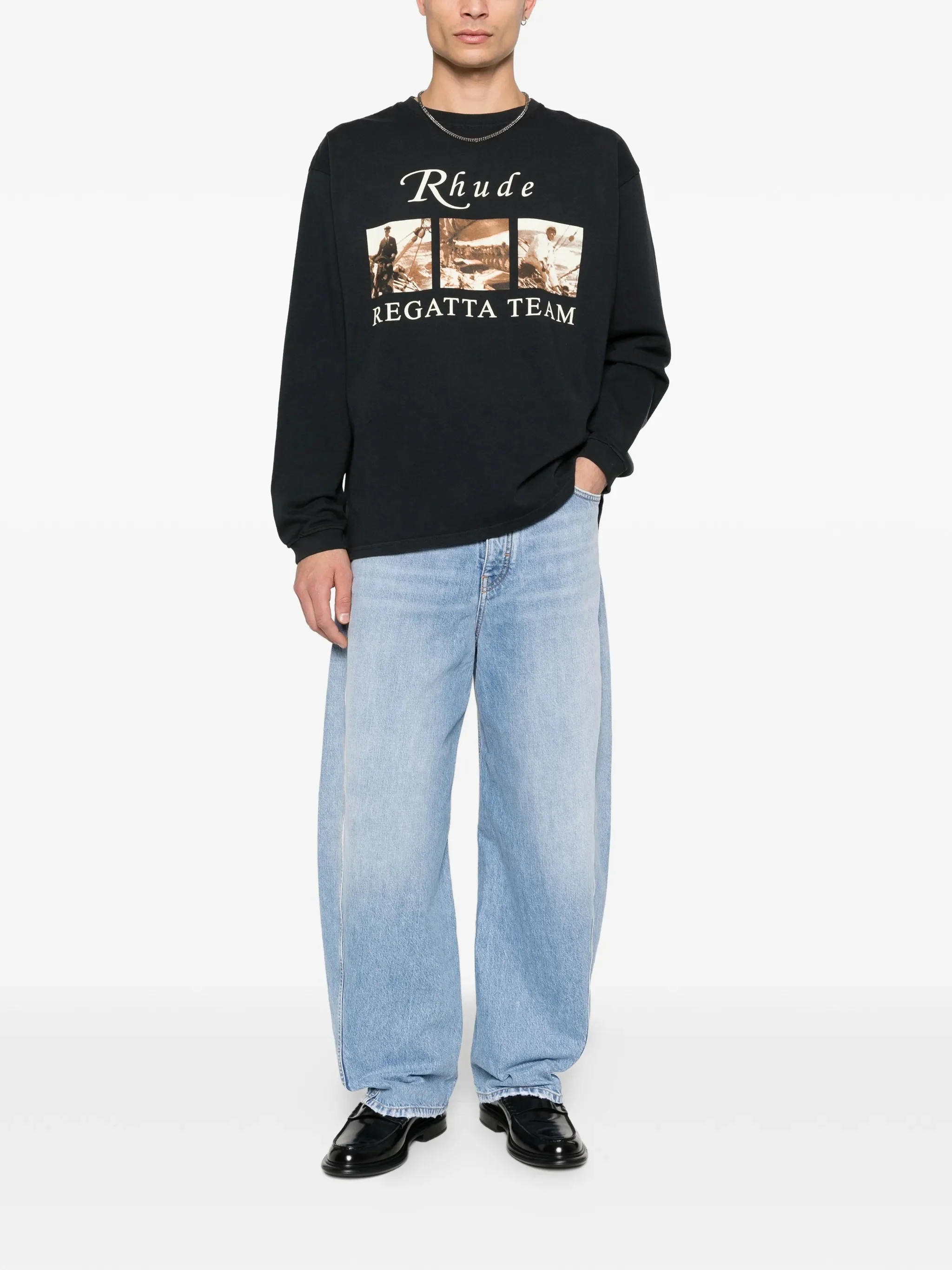 Rhude Ribbed Collar and Cuffs Long Sleeve Tee - Size M - Image 2