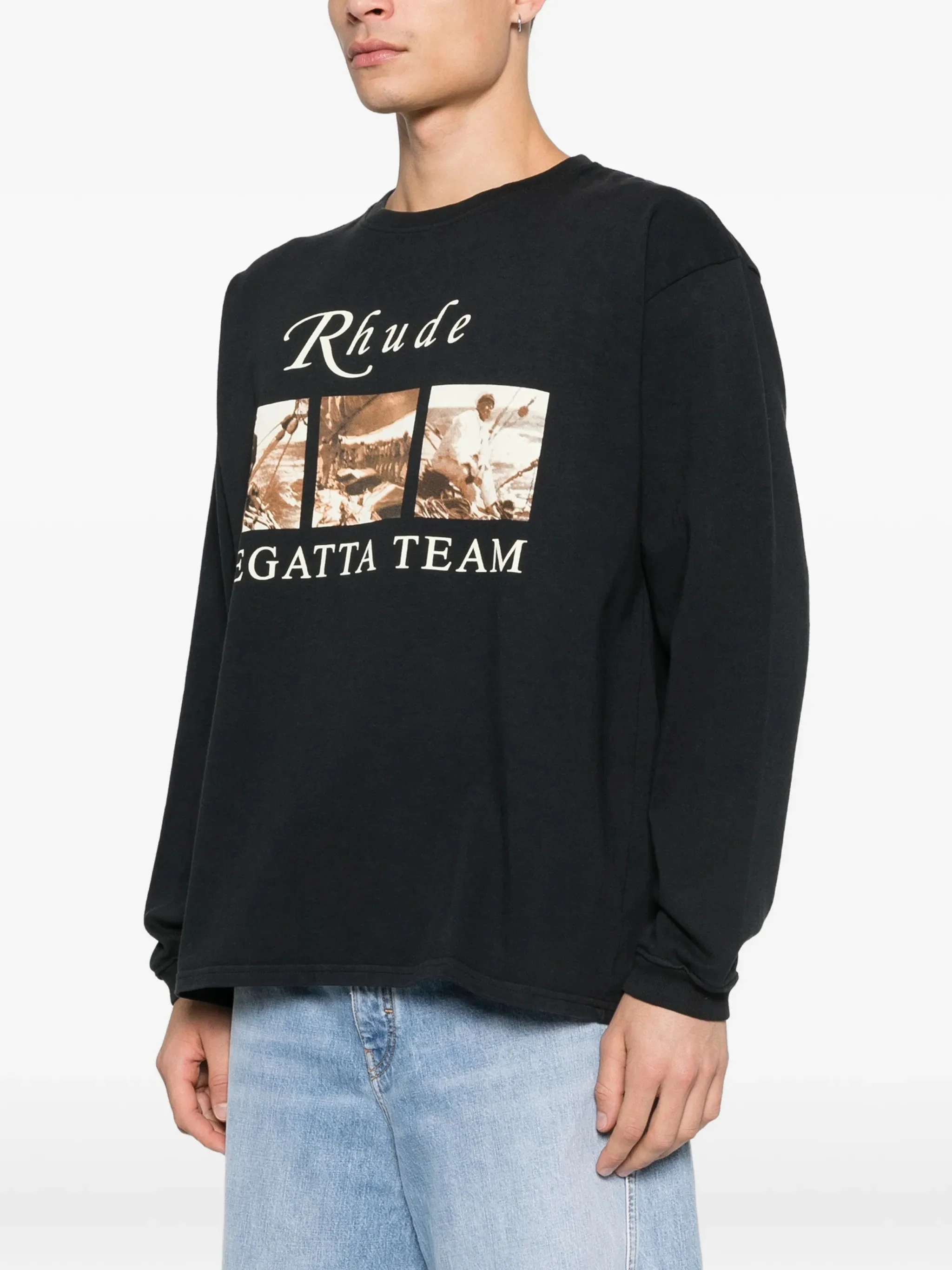Rhude Ribbed Collar and Cuffs Long Sleeve Tee - Size M - Image 3