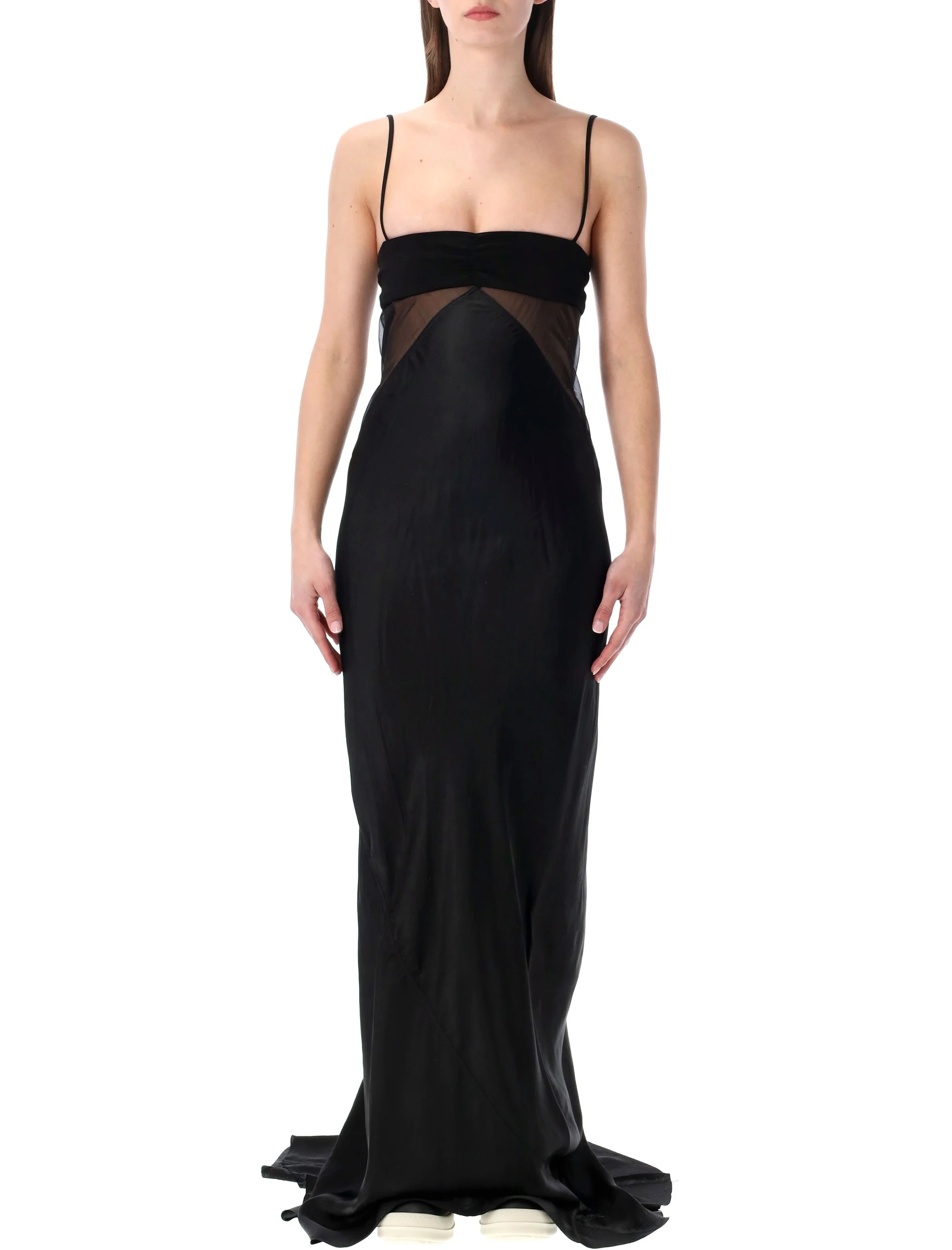 Rick Owens Combo Slip Gown Long Dress in Satin and Chiffon