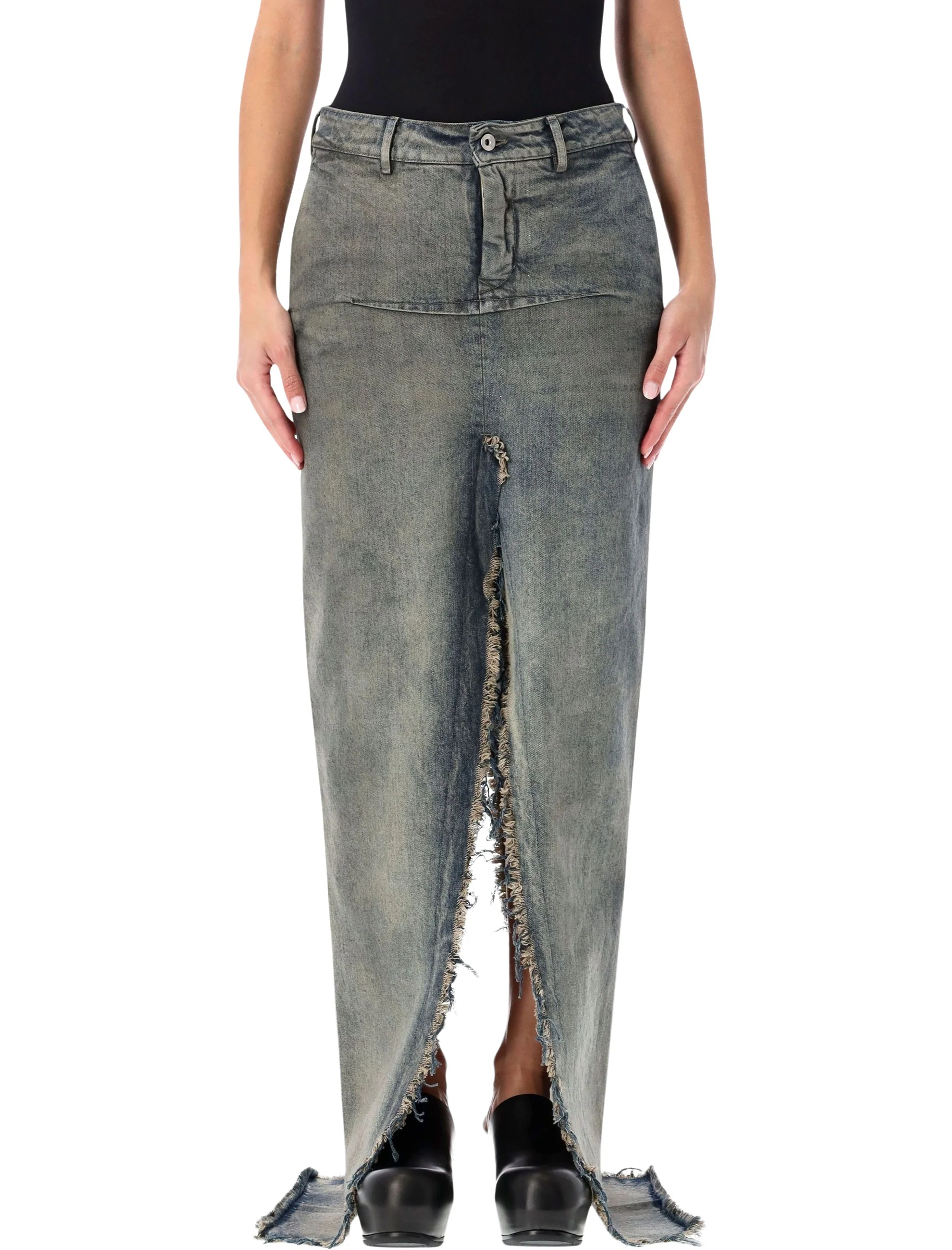 Rick Owens Concordians Runway Sliced Denim Maxi Skirt