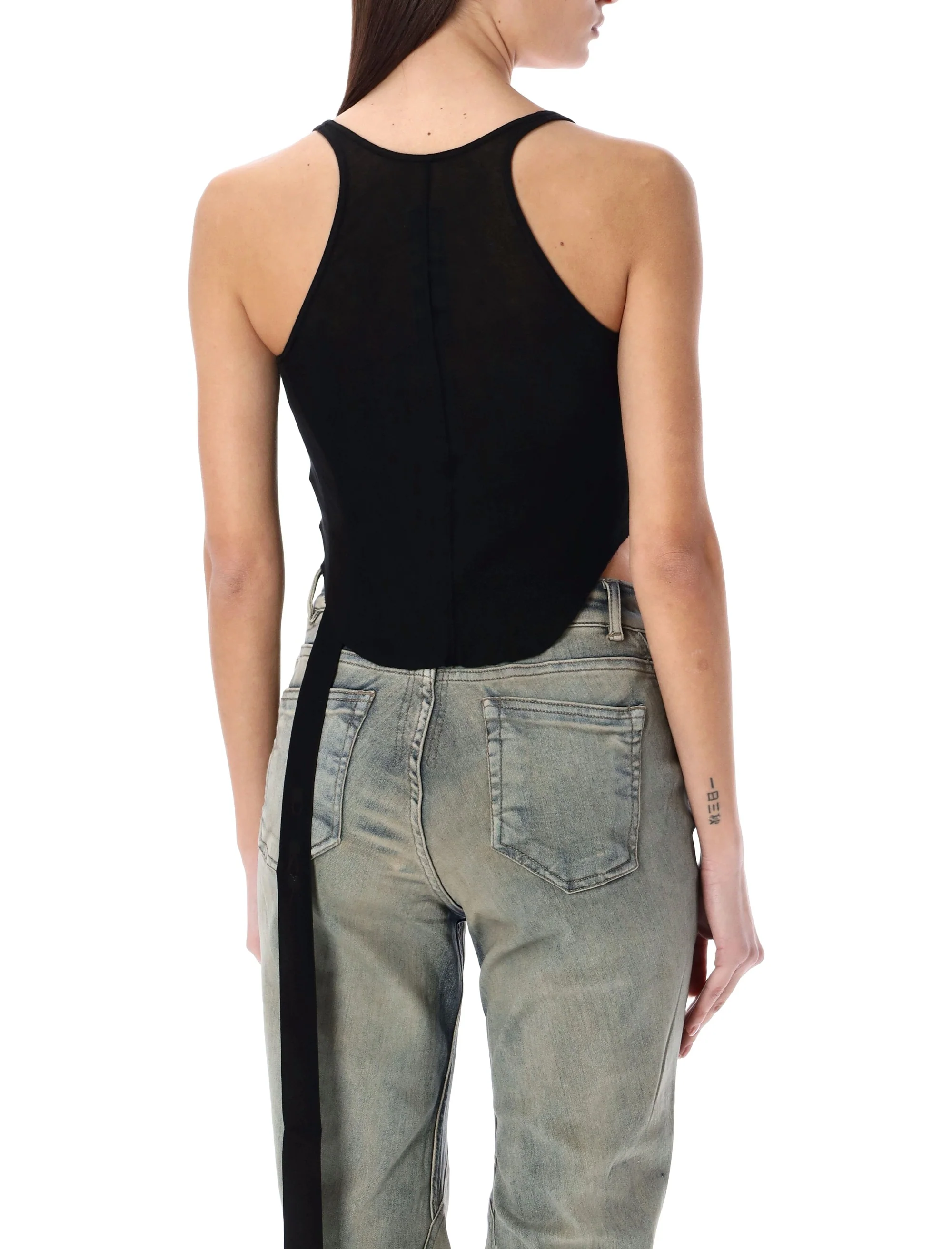 RICK OWENS DRKSHDW 'Basic' Tank Top in Semi-transparent Cotton, Crop Model, Raw Cut Hem and Round Neckline - Image 2