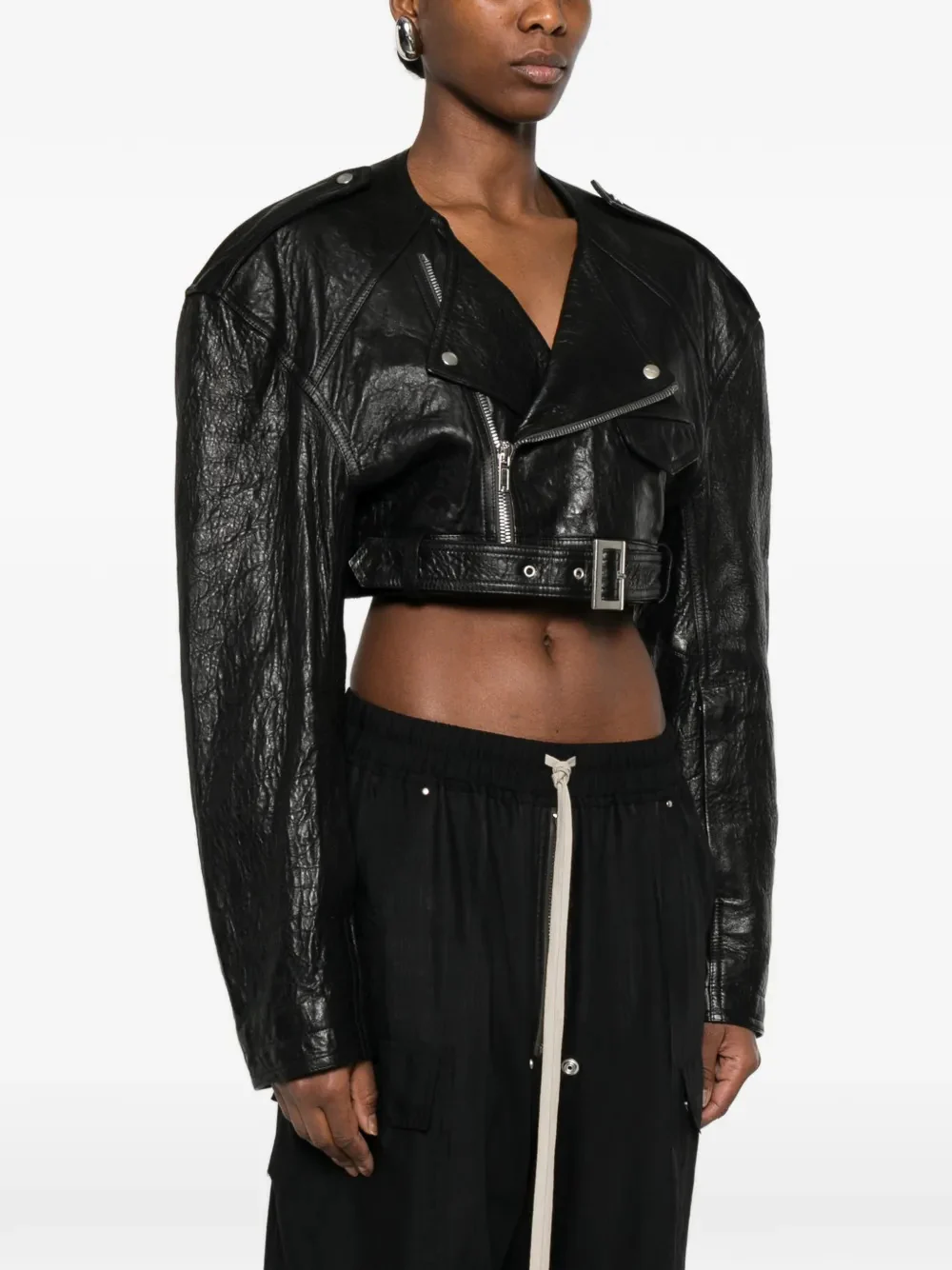 Rick Owens Reimagined Leather Jacket with Adjustable Belt - Image 3