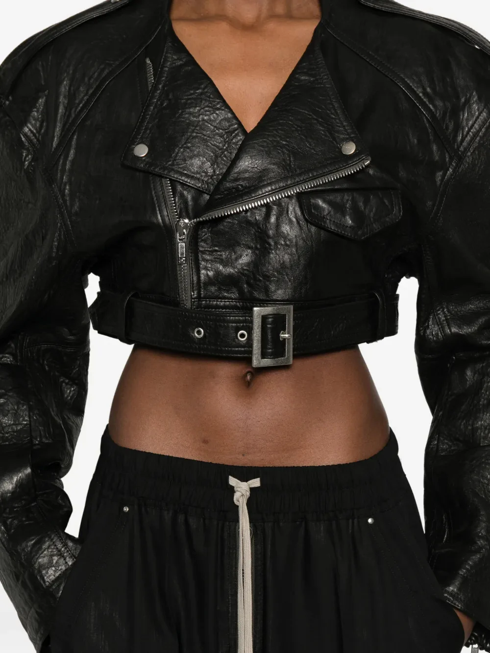 Rick Owens Reimagined Leather Jacket with Adjustable Belt - Image 5