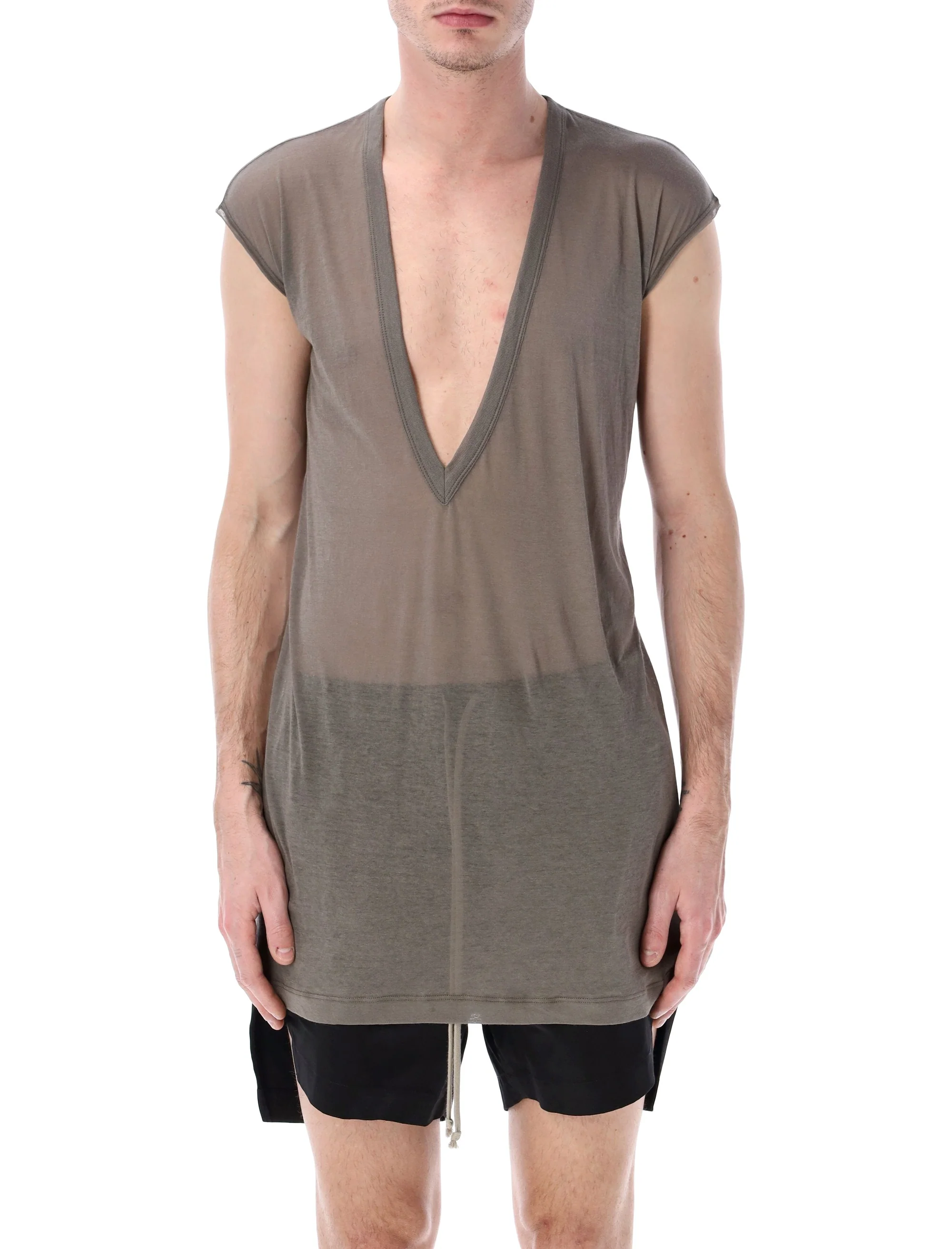 Rick Owens Relaxed Fit Deep V Cotton T-Shirt - Size M