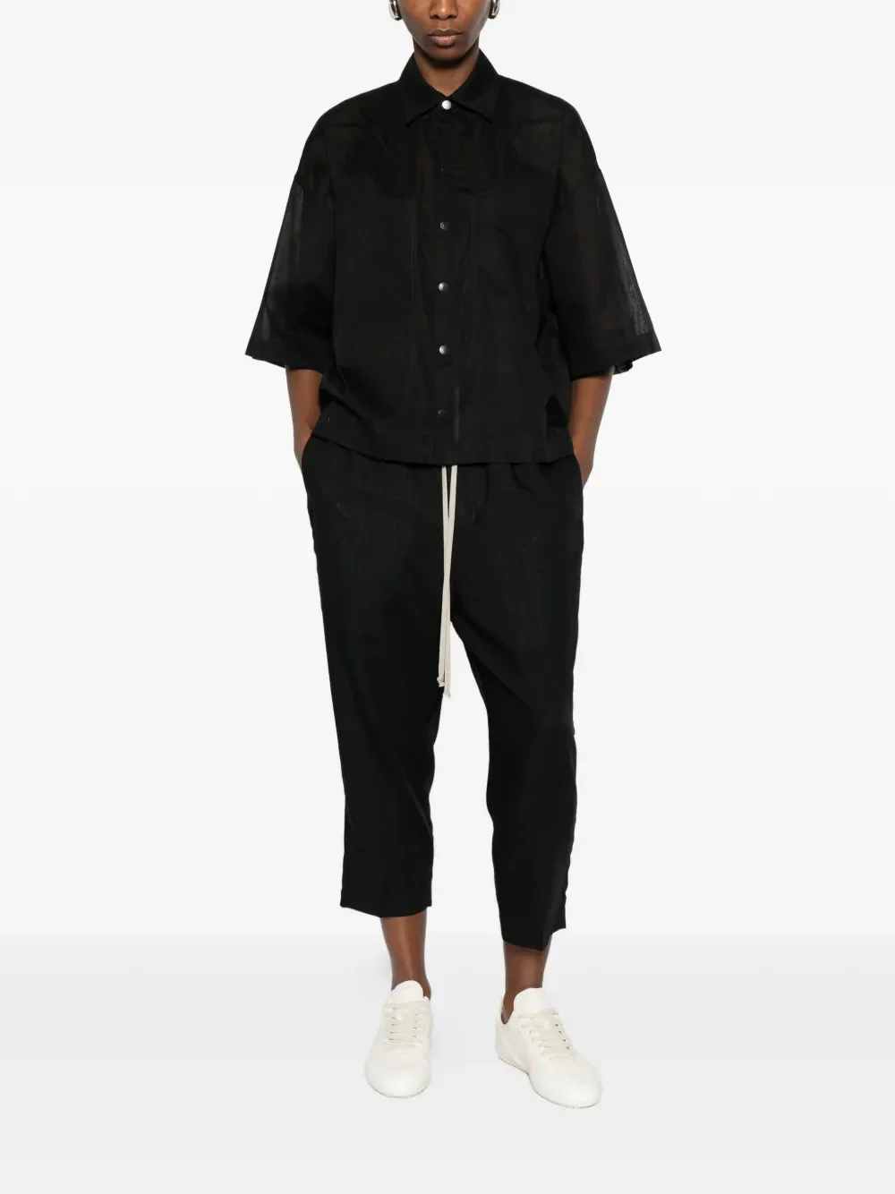 Rick Owens Short-Sleeved Cotton Shirt with Chest Pockets - Image 2