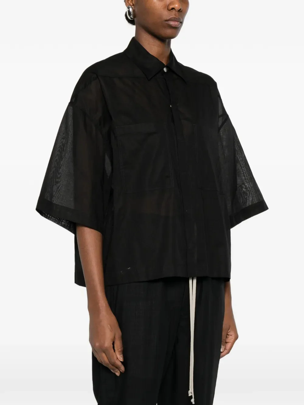 Rick Owens Short-Sleeved Cotton Shirt with Chest Pockets - Image 3