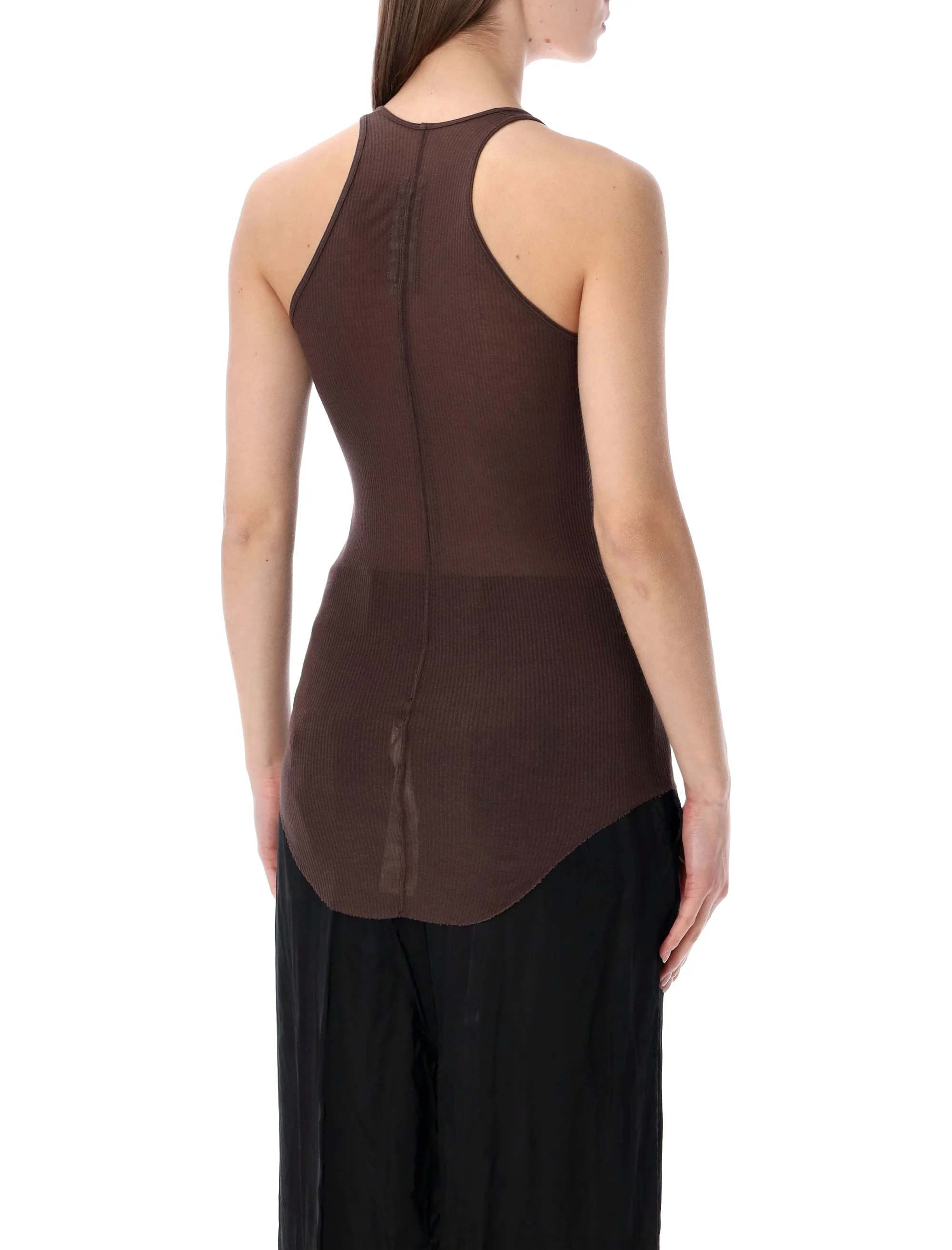 Rick Owens Slim Fit Ribbed Knit Halter Tank Top - Extended Length - Image 2
