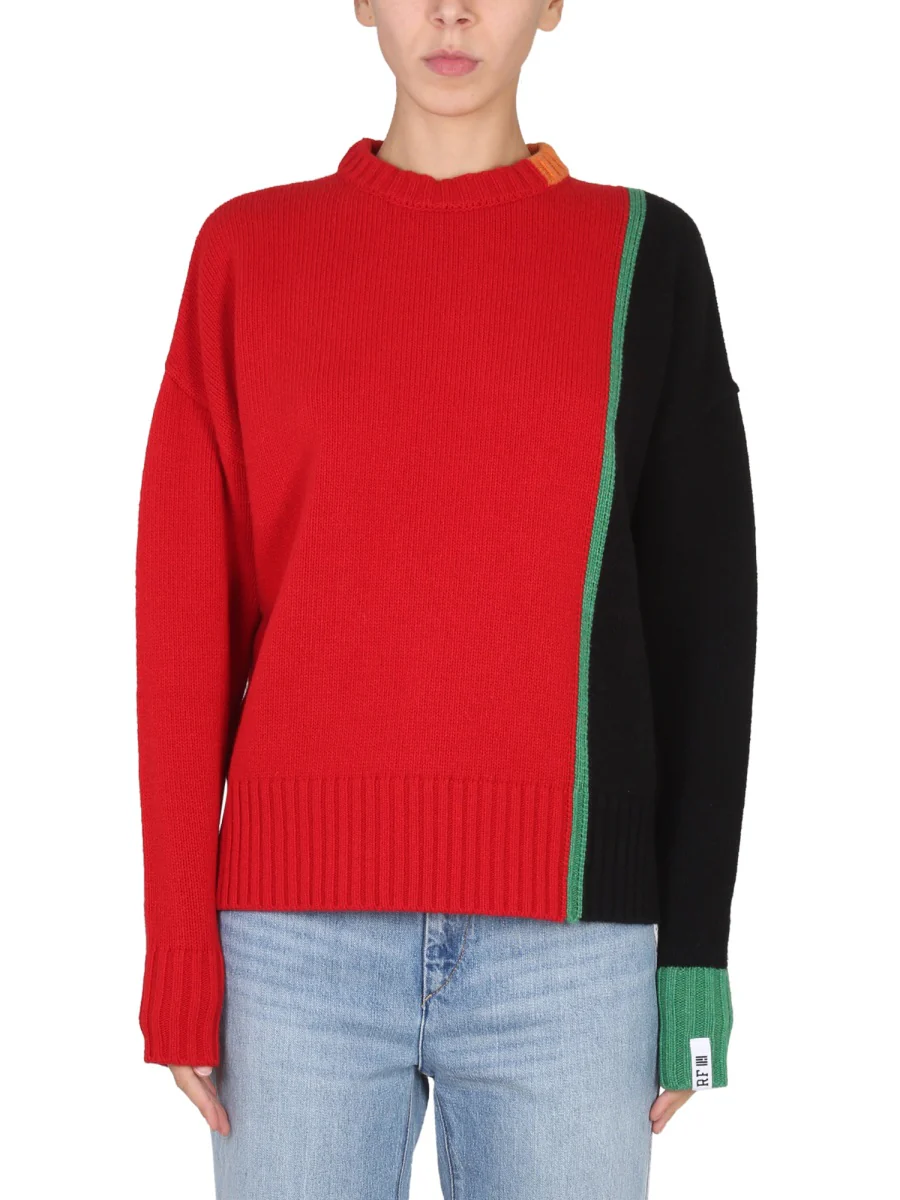 Right For Cross-Neck Multicolor Mesh Sweater