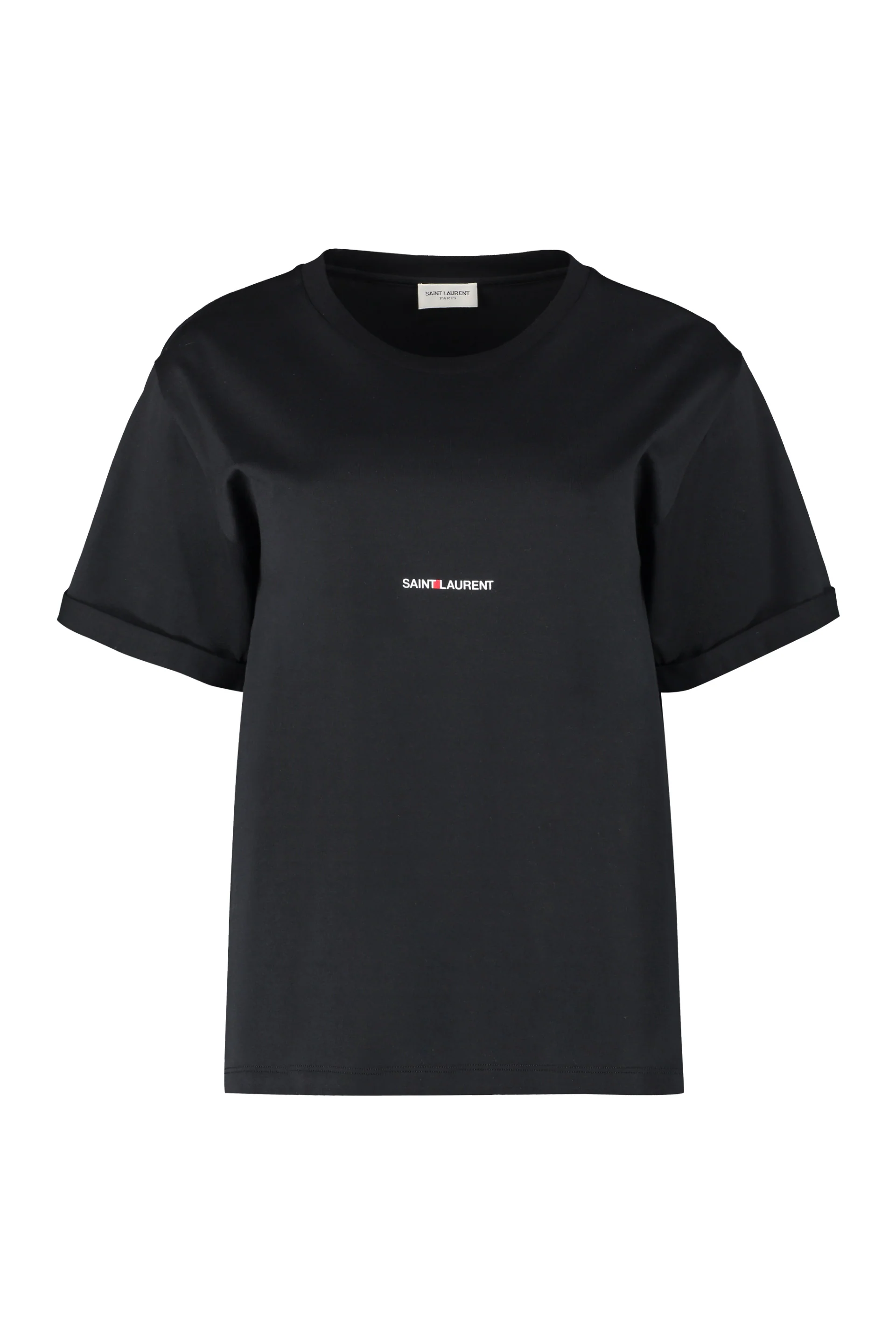 RIVE GAUCHE T-SHIRT CLASSIC-FIT ROUND-NECK T-SHIRT MADE with ORGANIC COTTON, FEATURING the SAINT LAURENT LOGO PRINTED on the CHEST