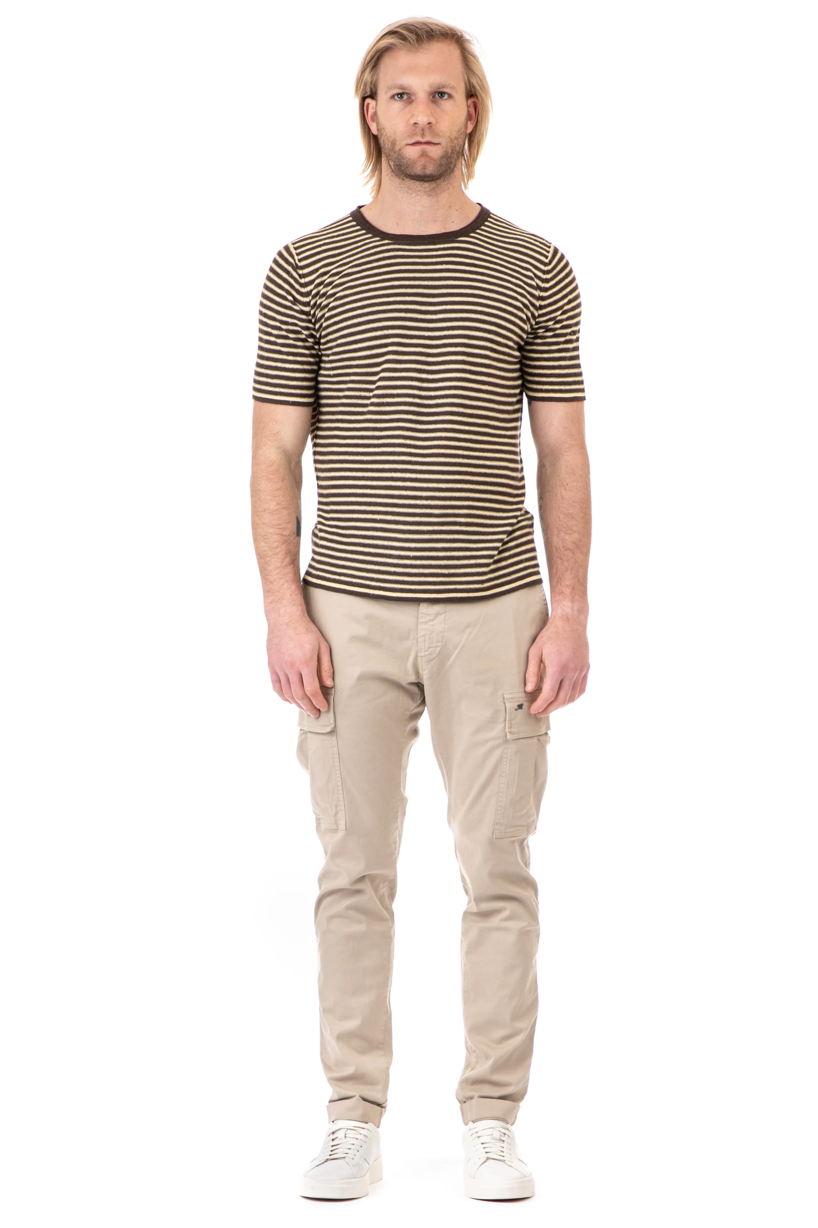 Roberto Collina Pure Linen T-Shirt with Two-Tone Horizontal Stripes – P23 Collection