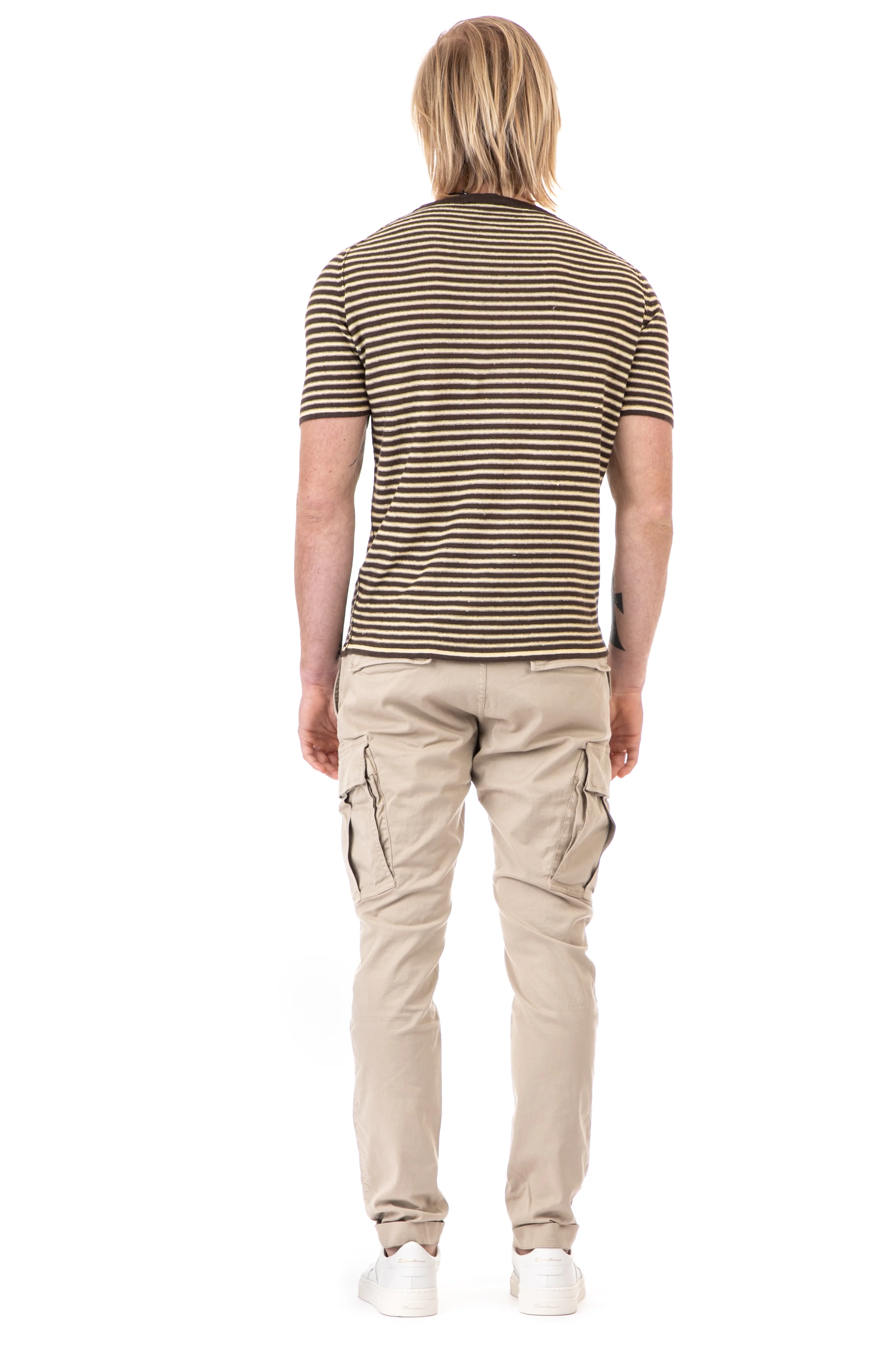 Roberto Collina Pure Linen T-Shirt with Two-Tone Horizontal Stripes – P23 Collection - Image 3