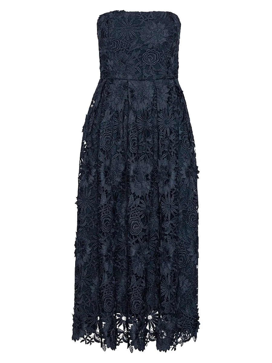 ROTATE BIRGER CHRISTENSEN 3D Lace Flared Midi Dress