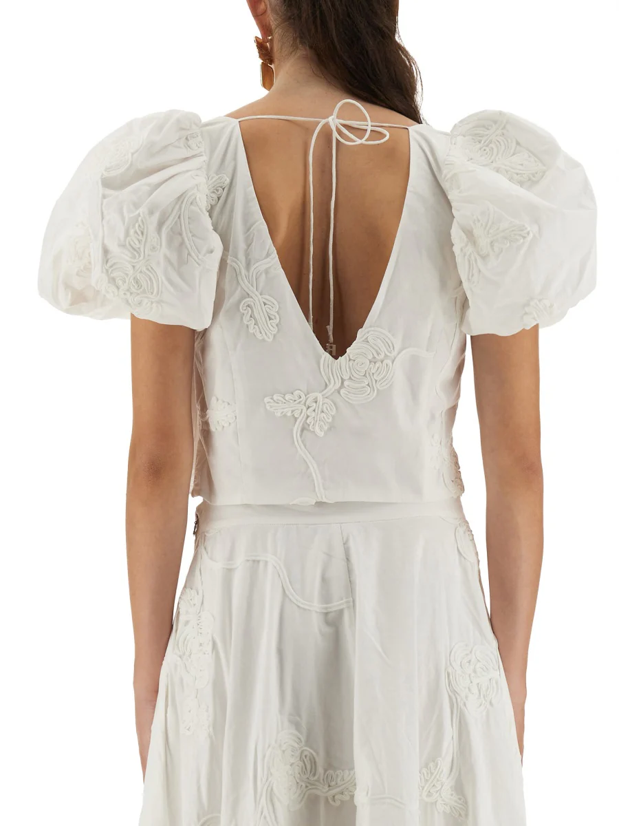 ROTATE BIRGER CHRISTENSEN Cotton Top with Puff Sleeves - Image 3