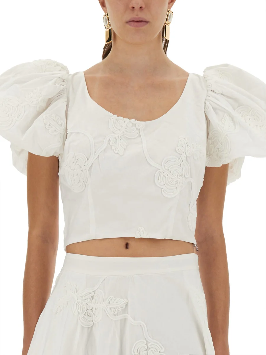 ROTATE BIRGER CHRISTENSEN Cotton Top with Puff Sleeves - Image 4