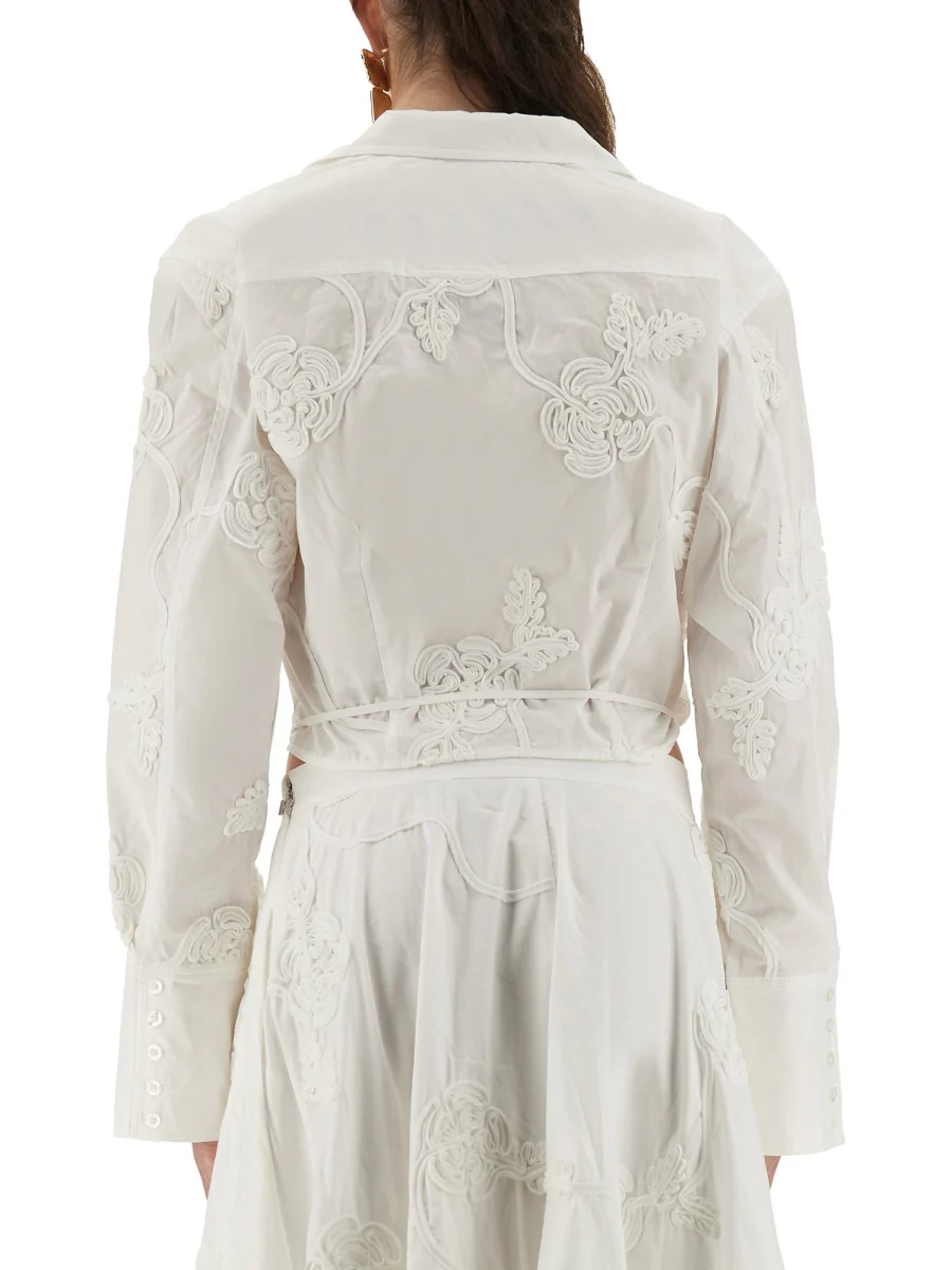 ROTATE BIRGER CHRISTENSEN Cotton Wrap-Around Shirt Top with 3D Pattern - Image 7