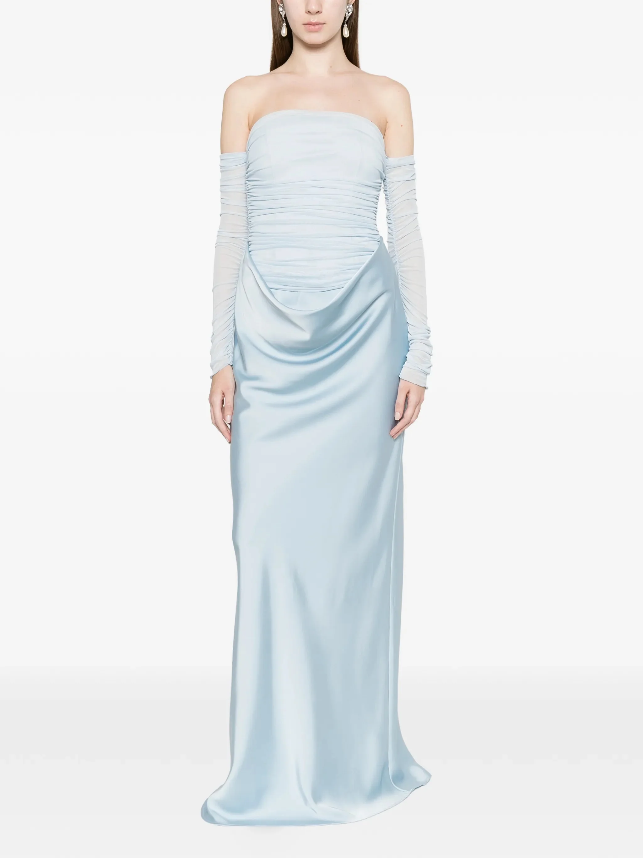 Rotate Elegant Off-the-Shoulder Maxi Dress with Sheer Mesh Sleeves - Size 34 - Image 2
