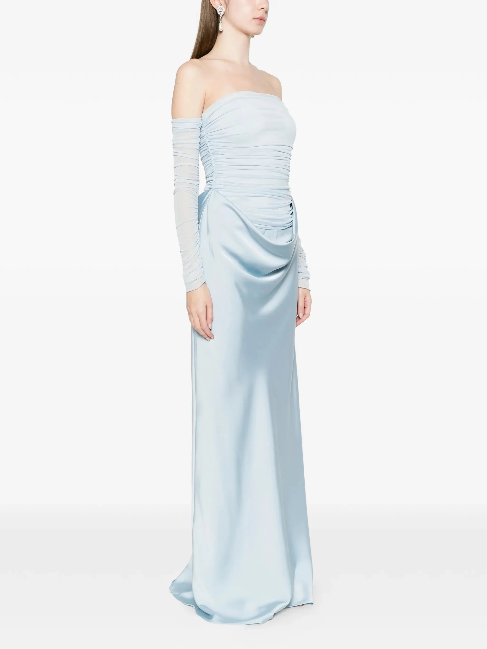 Rotate Elegant Off-the-Shoulder Maxi Dress with Sheer Mesh Sleeves - Size 34 - Image 3