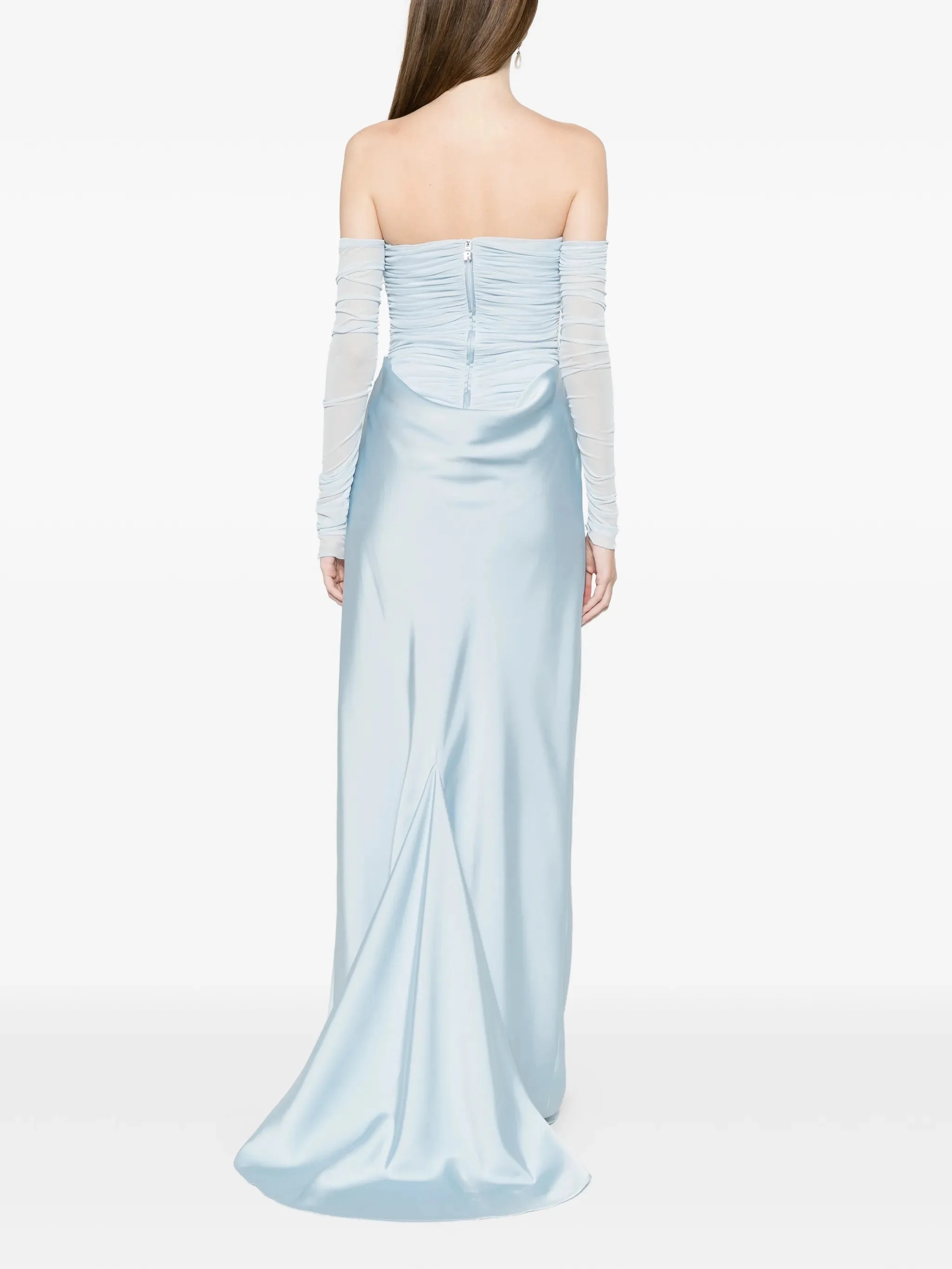 Rotate Elegant Off-the-Shoulder Maxi Dress with Sheer Mesh Sleeves - Size 34 - Image 4